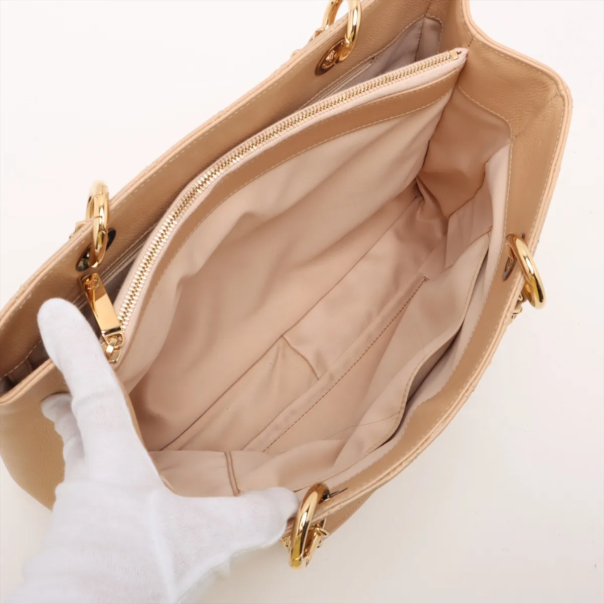 GST Caviar Skin Chain Tote Bag, Beige with Gold Hardware, Item No. 18390700, Series No. 18 — view 7