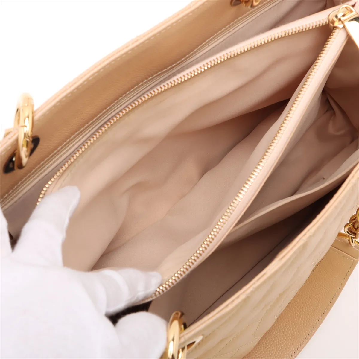 GST Caviar Skin Chain Tote Bag, Beige with Gold Hardware, Item No. 18390700, Series No. 18 — view 9