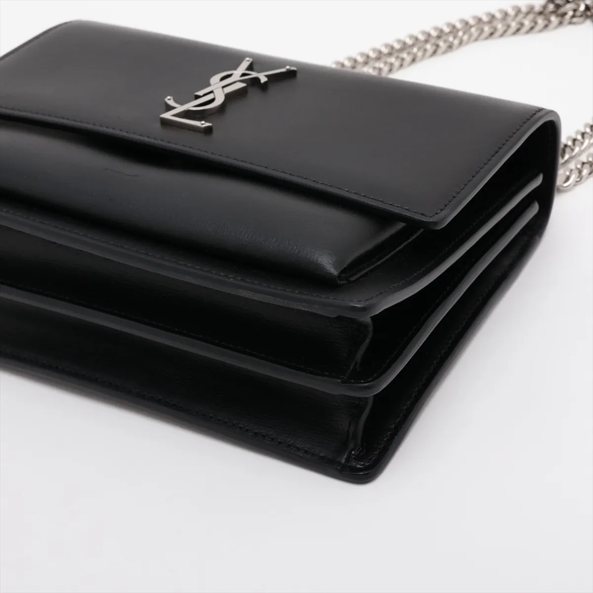 Sunset Leather Chain Shoulder Bag, Black, 442906 — view 3