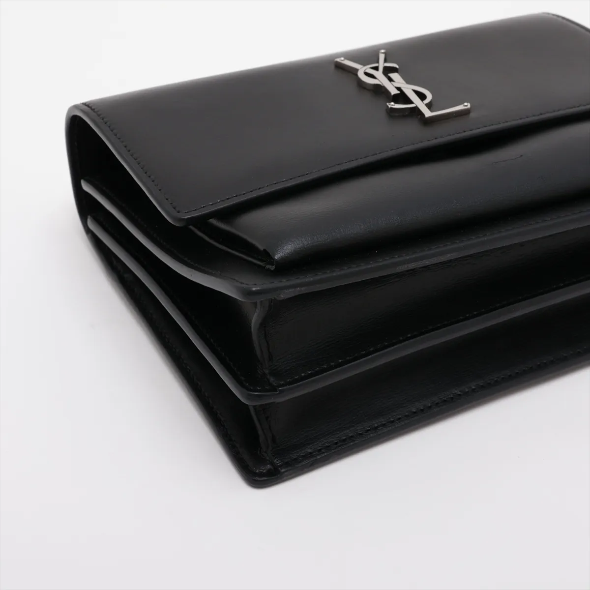 Sunset Leather Chain Shoulder Bag, Black, 442906 — view 4
