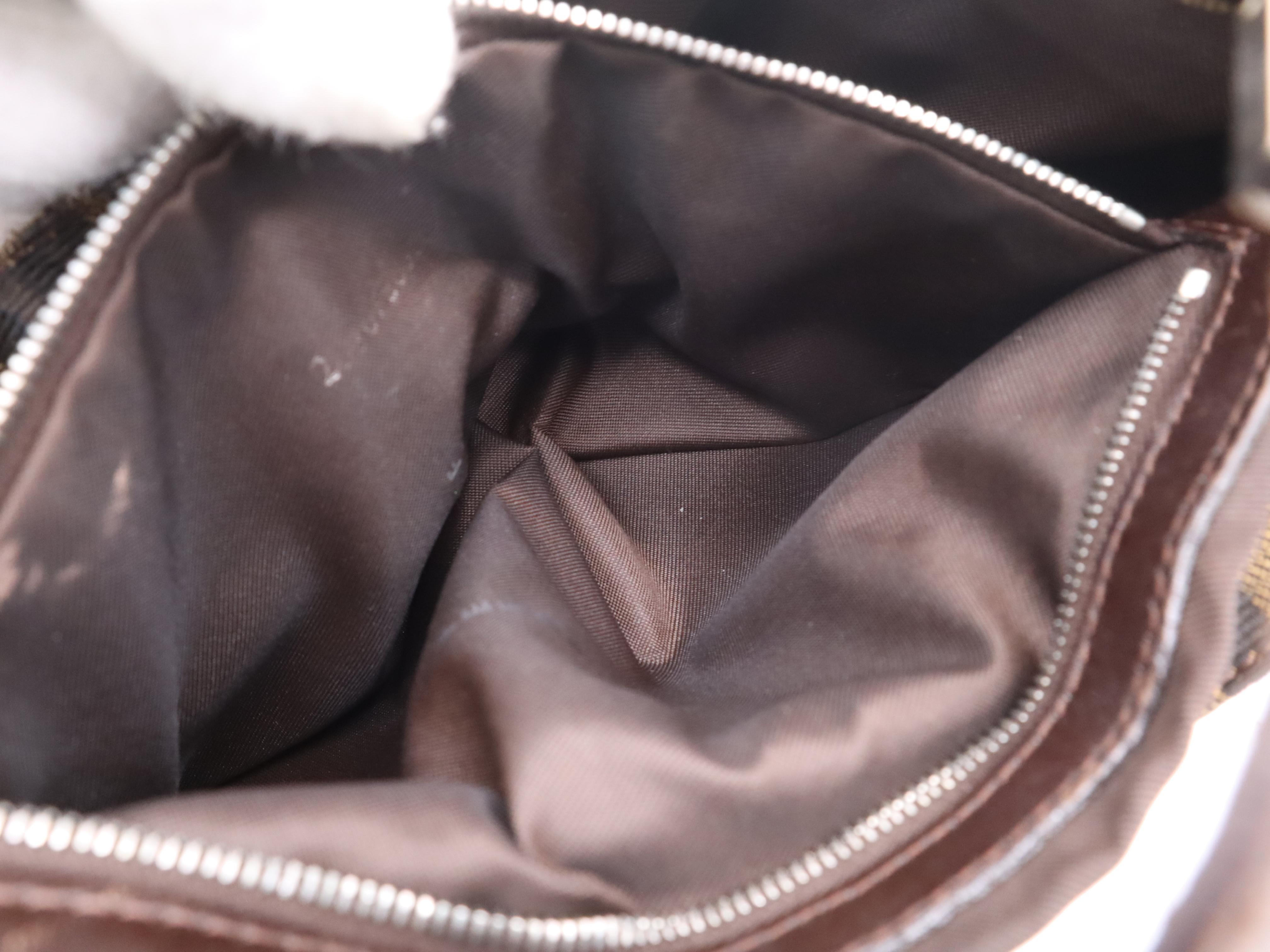 Canvas x Leather Zucca Brown Shoulder Bag with Silver Hardware — view 13