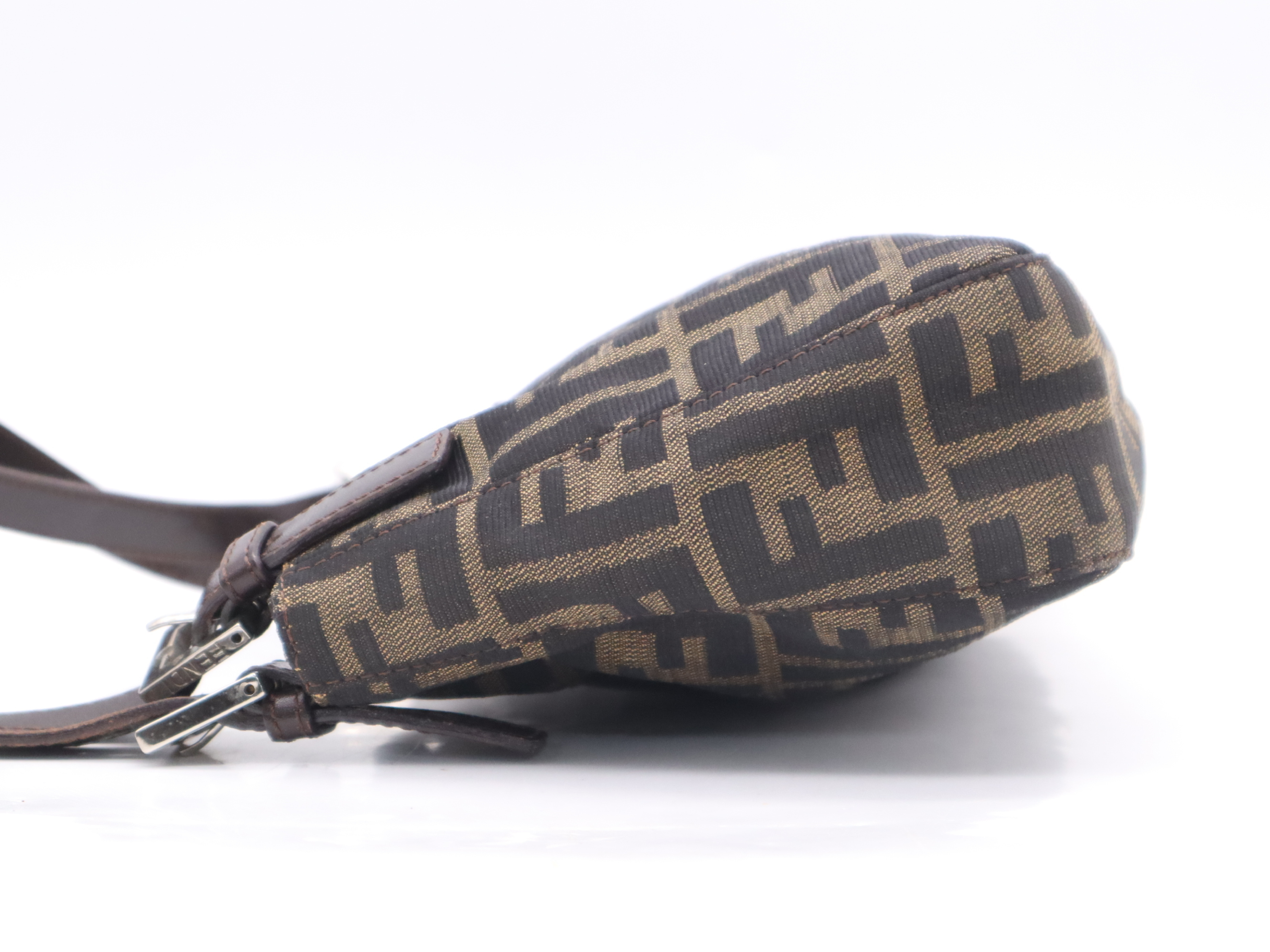 Canvas x Leather Zucca Brown Shoulder Bag with Silver Hardware — view 3