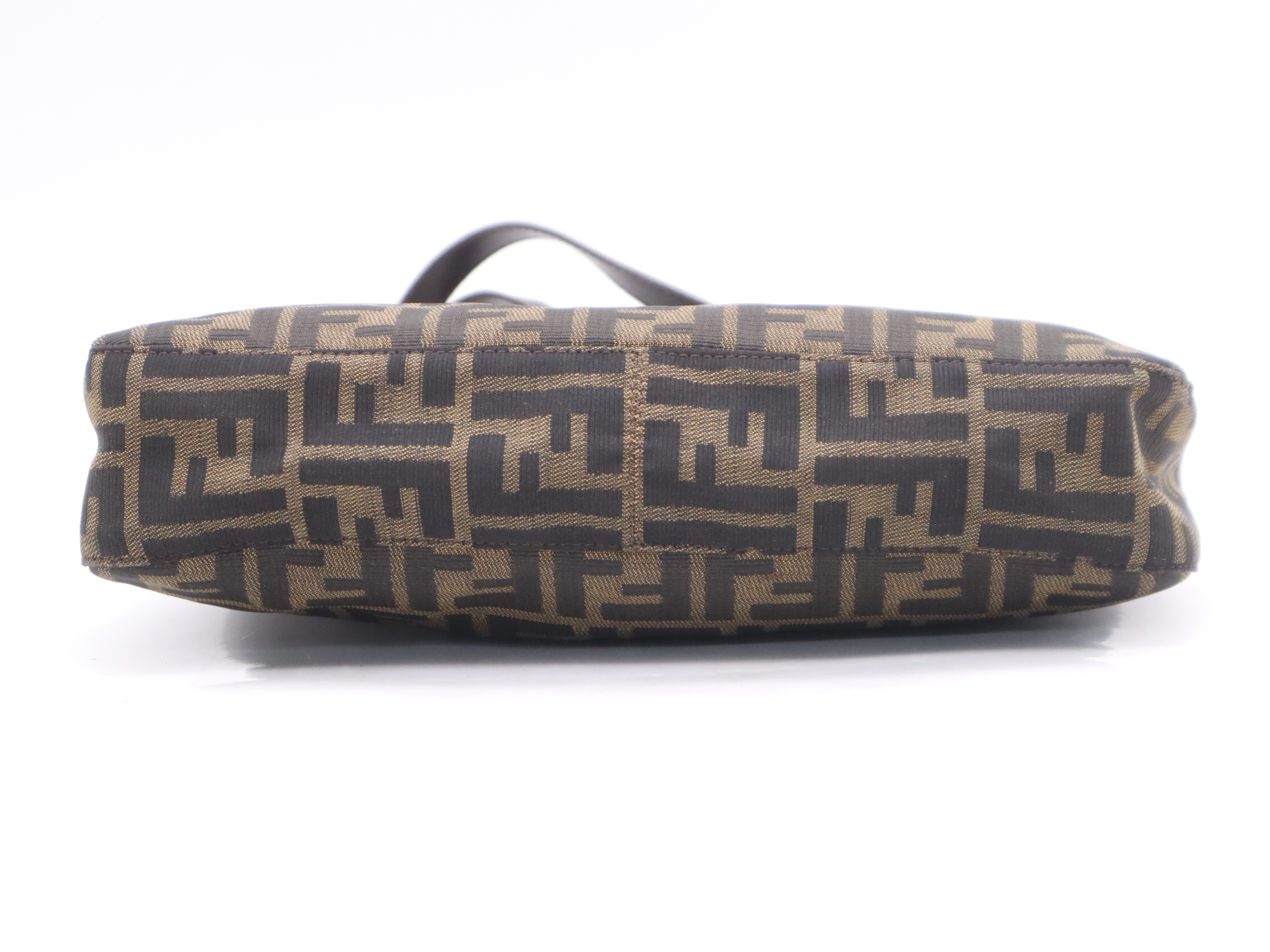 Canvas x Leather Zucca Brown Shoulder Bag with Silver Hardware — view 4