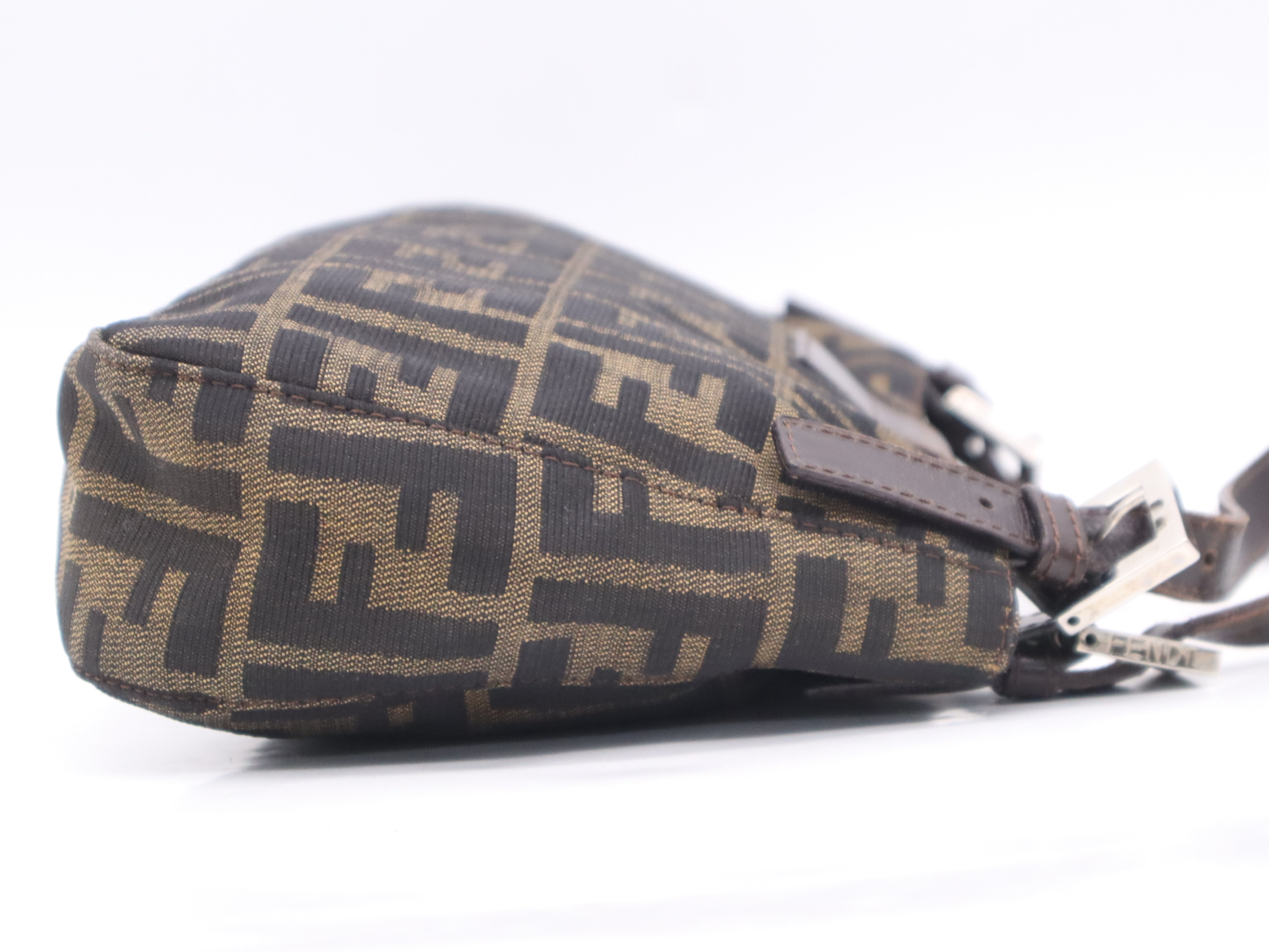 Canvas x Leather Zucca Brown Shoulder Bag with Silver Hardware — view 5