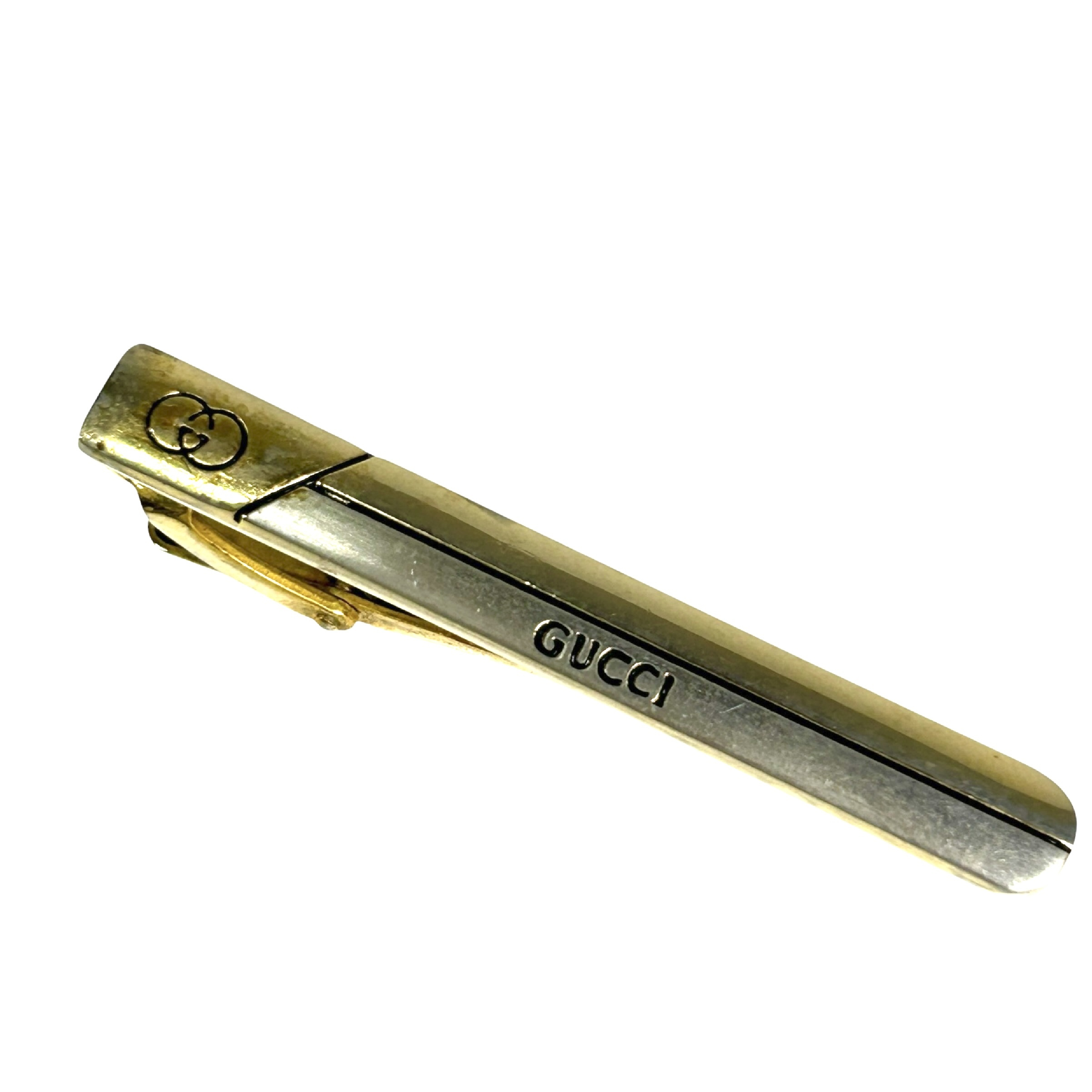 Interlocking G Old Gucci 24KGF Tie Pin Tie Bar Gold Tone Metal Material Men's Tie Clip/Cufflinks