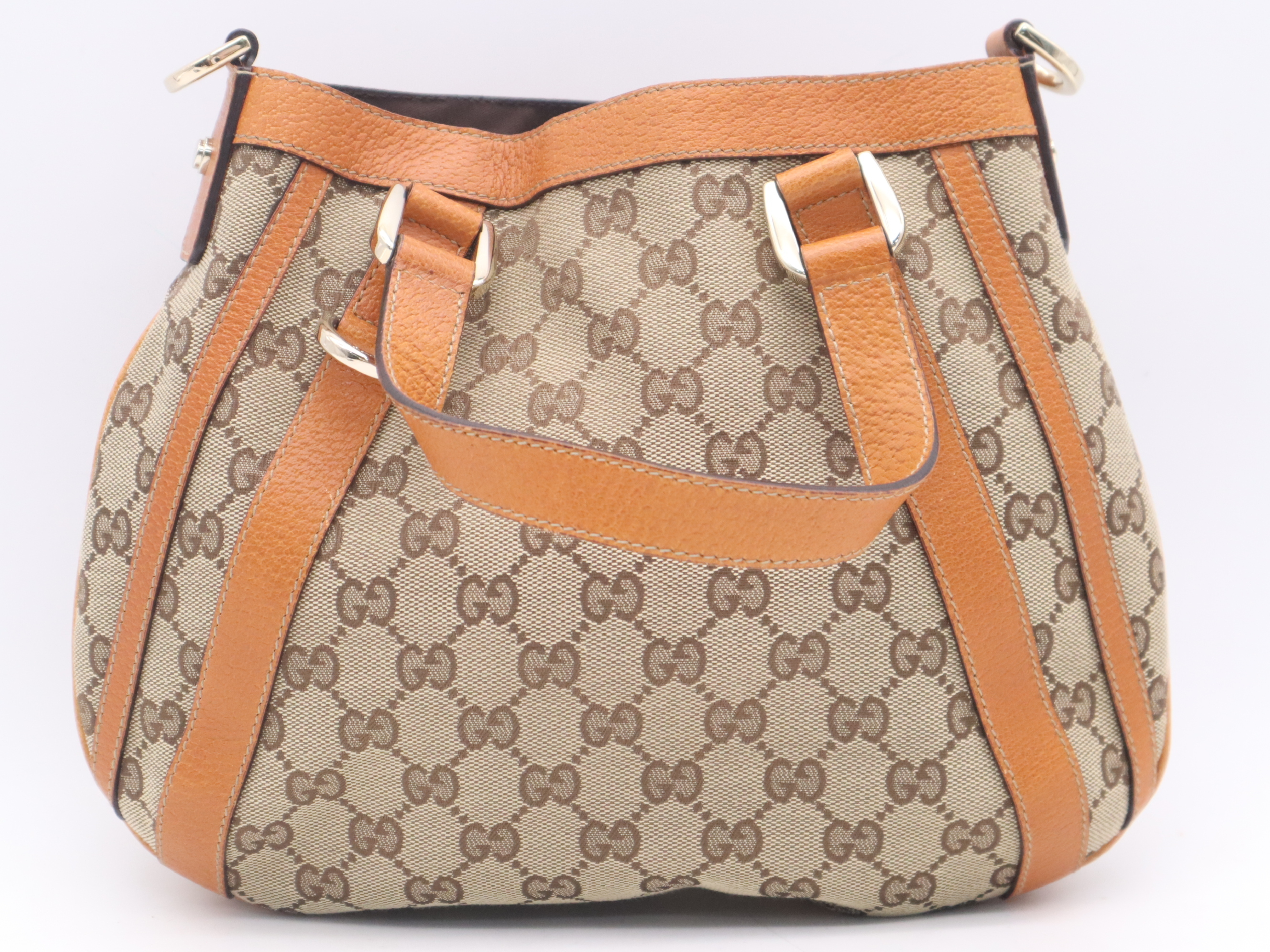 146246GG Canvas Abby 2-way Handbag in Beige and Orange, with Shoulder Strap and Dust Bag — view 2