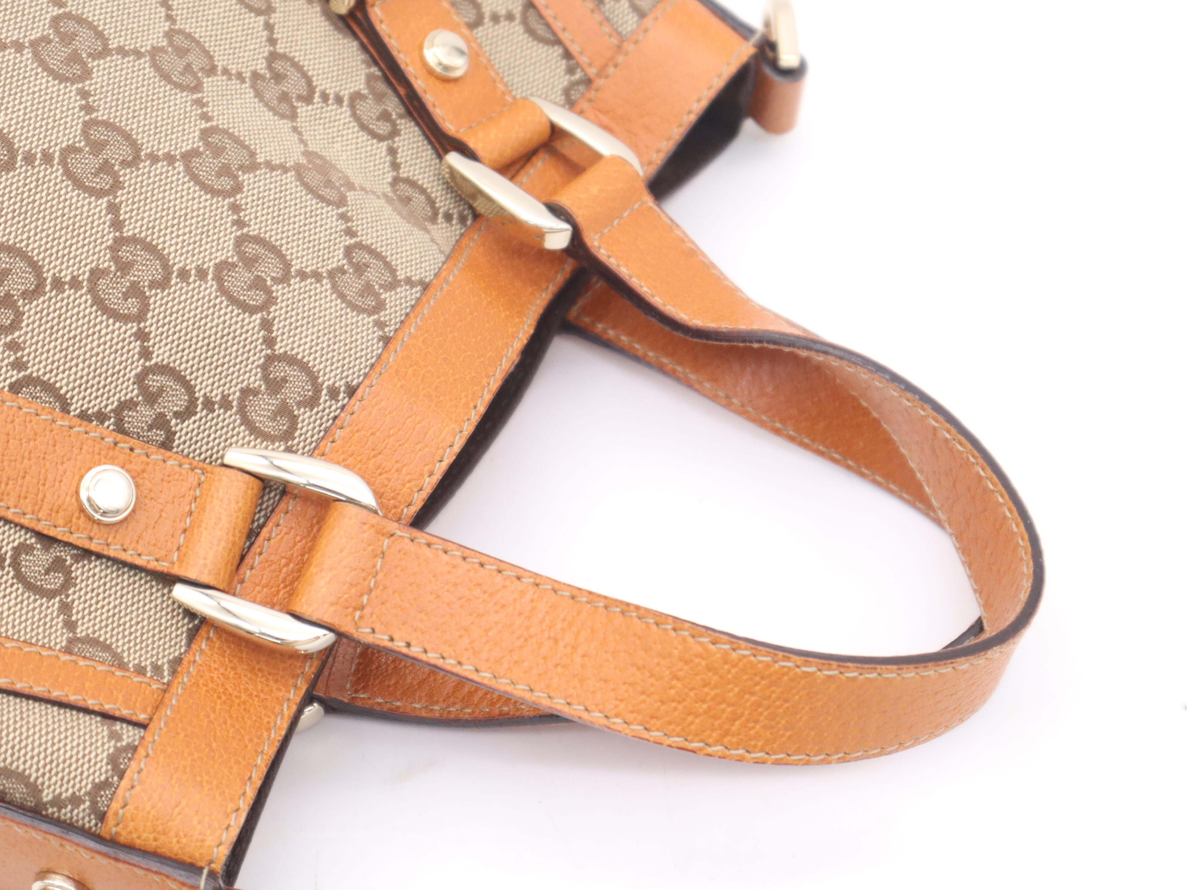 146246GG Canvas Abby 2-way Handbag in Beige and Orange, with Shoulder Strap and Dust Bag — view 6