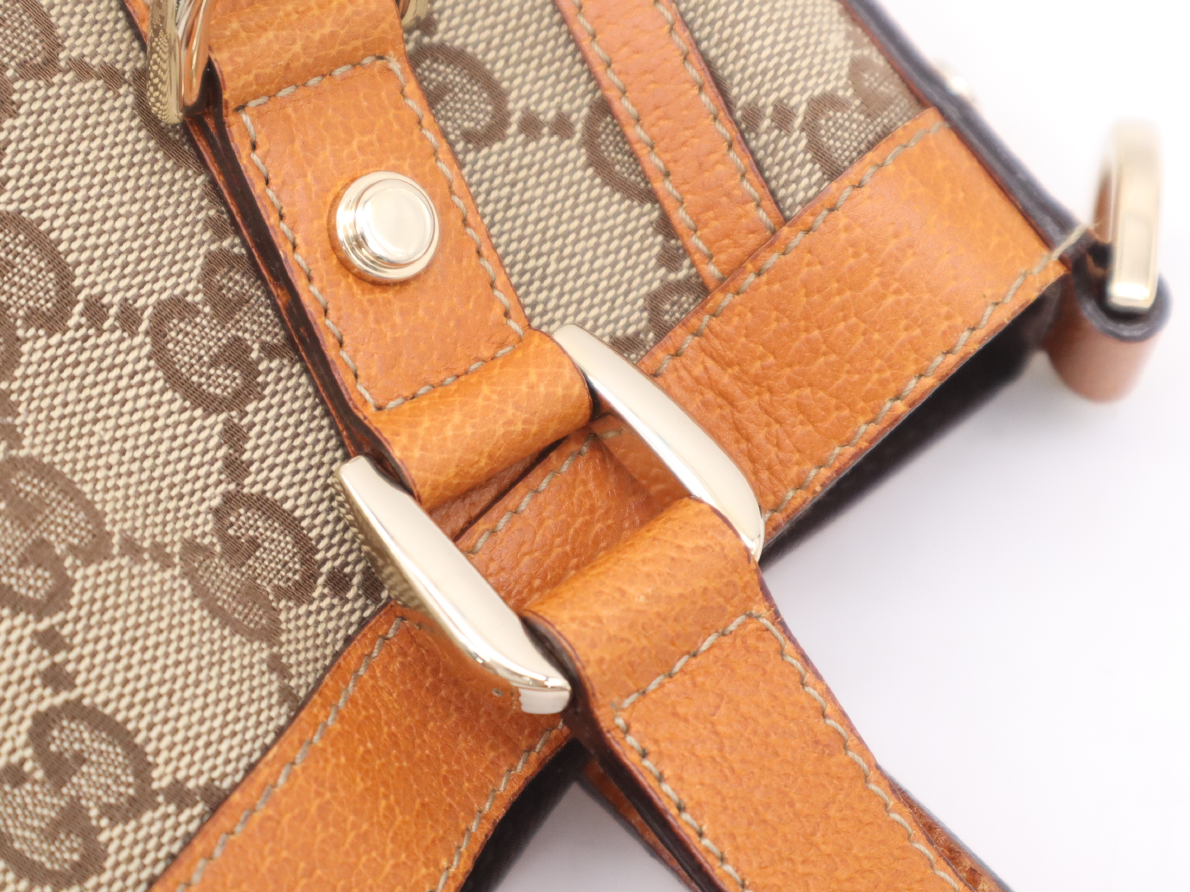 146246GG Canvas Abby 2-way Handbag in Beige and Orange, with Shoulder Strap and Dust Bag — view 8