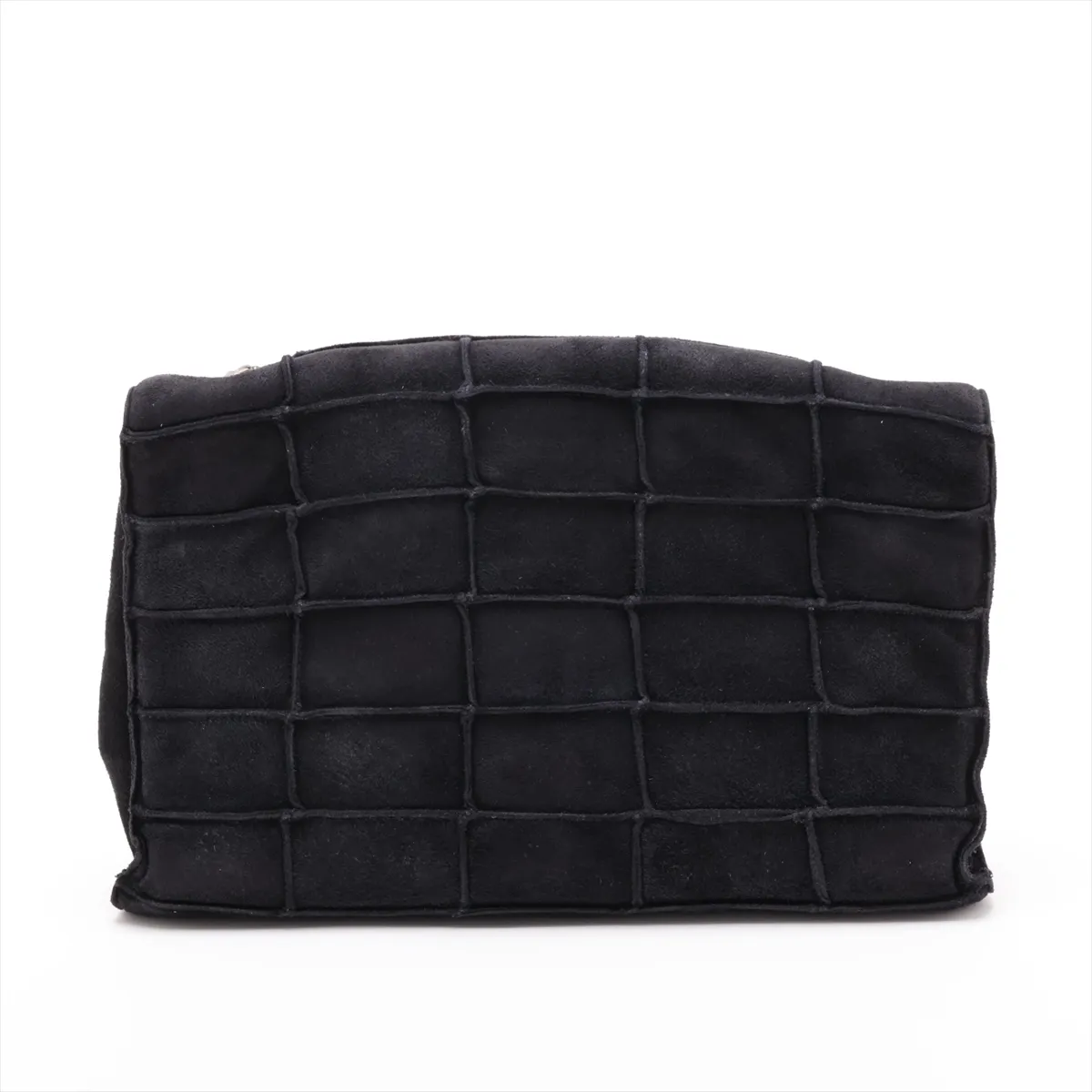 2.55 Suede Single Flap Single Chain Bag, Chocolate Bar Pattern, Black with Silver Hardware, 5693810 (Serial Number 5) — view 2