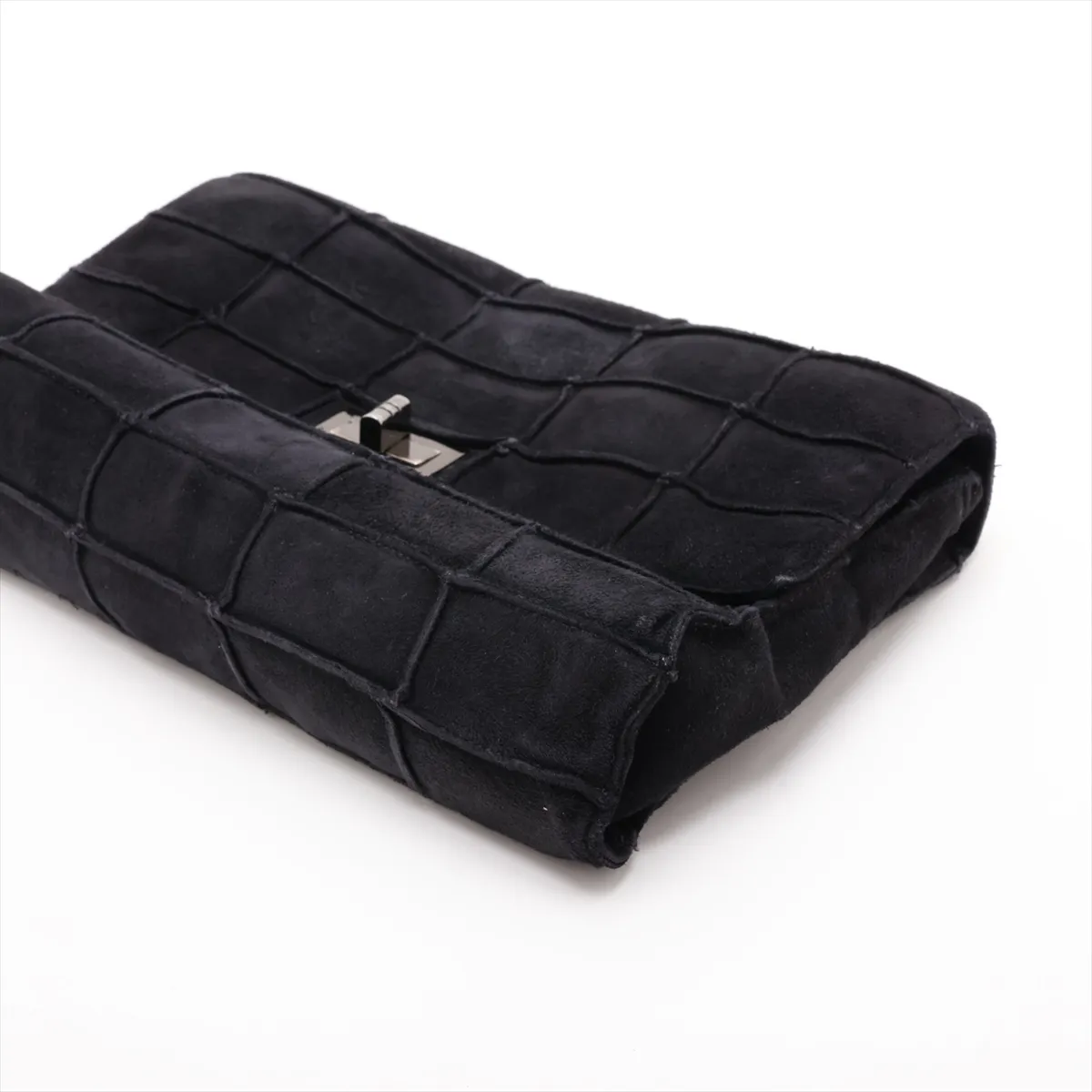 2.55 Suede Single Flap Single Chain Bag, Chocolate Bar Pattern, Black with Silver Hardware, 5693810 (Serial Number 5) — view 3