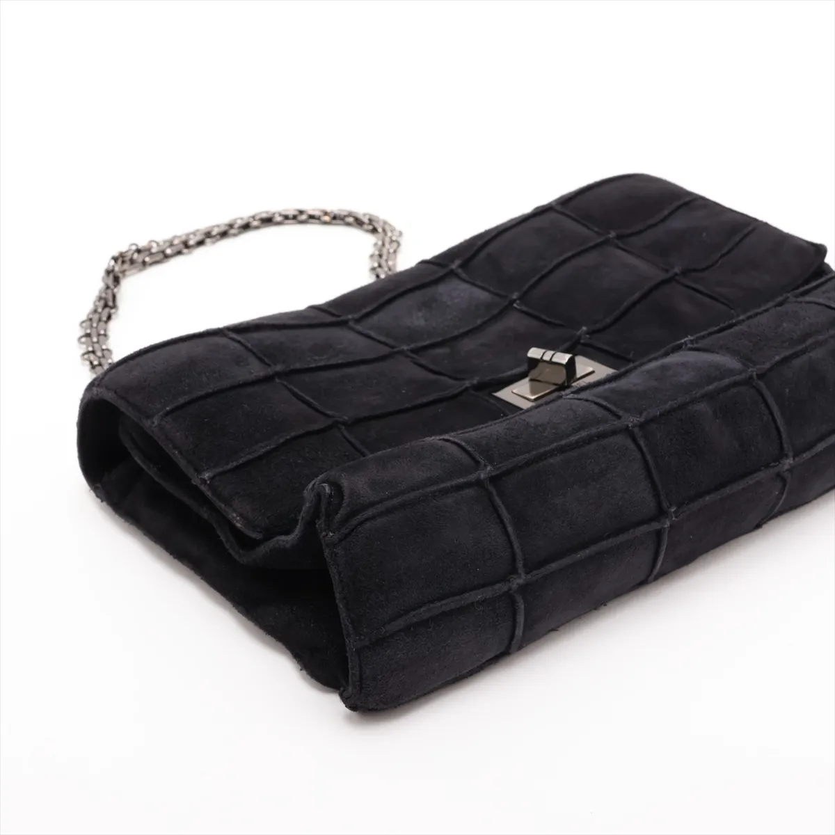 2.55 Suede Single Flap Single Chain Bag, Chocolate Bar Pattern, Black with Silver Hardware, 5693810 (Serial Number 5) — view 4