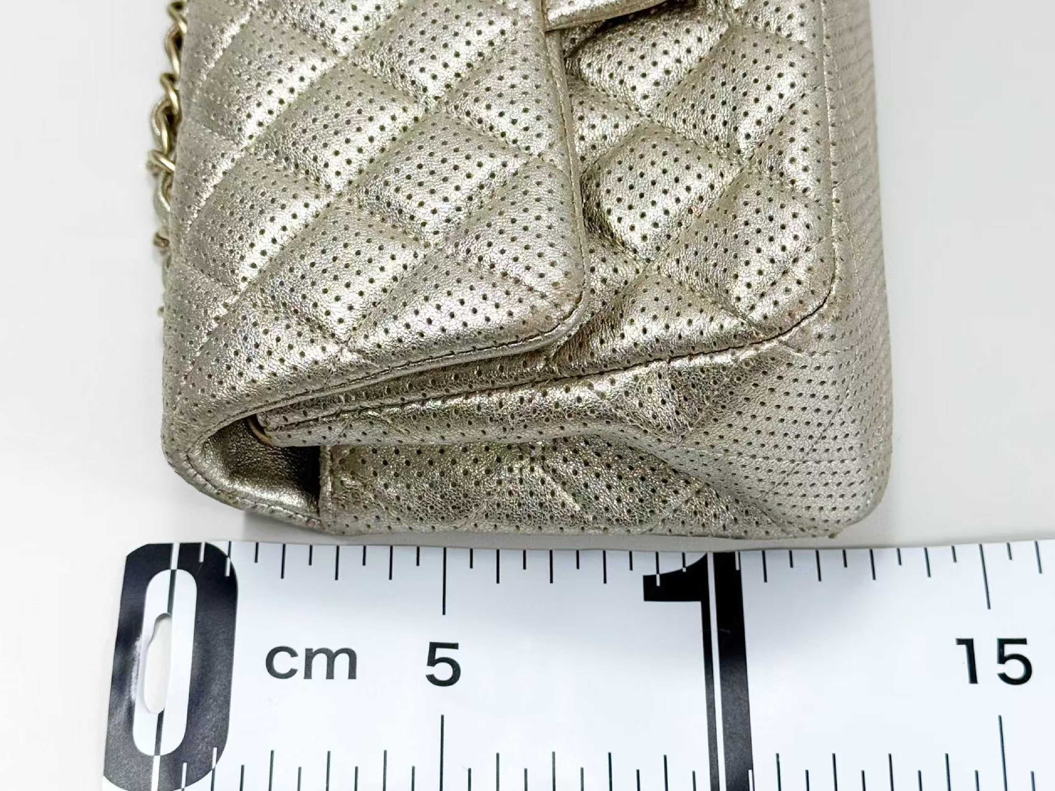 Mini Matelassé Perforated Champagne Gold Shoulder Bag, W20/H12/D6cm (approx.), Serial Number in the 20s, with dust bag and seal, matte gold hardware, 20431722. — view 5