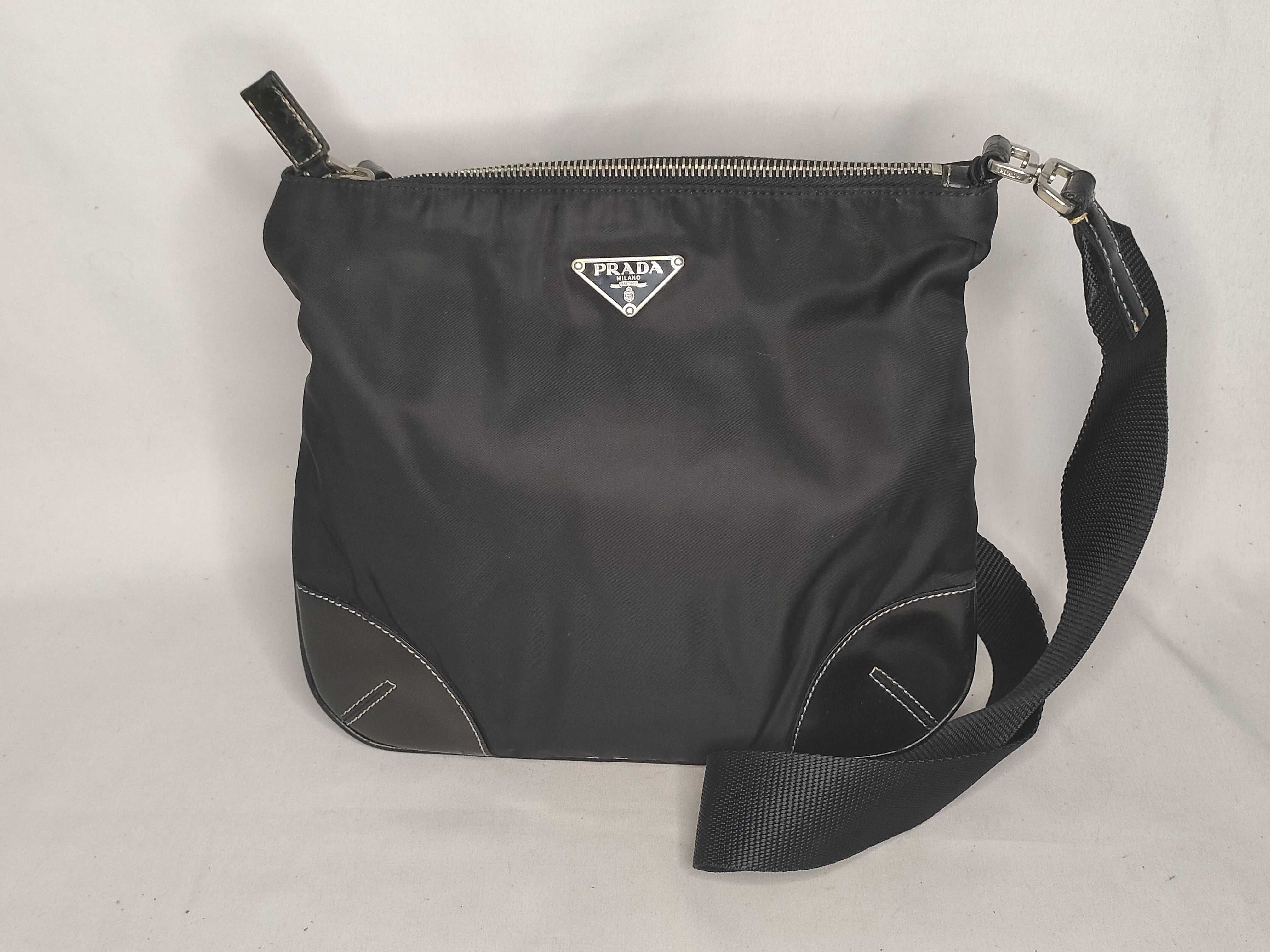 Nylon Flat Shoulder Bag, Black