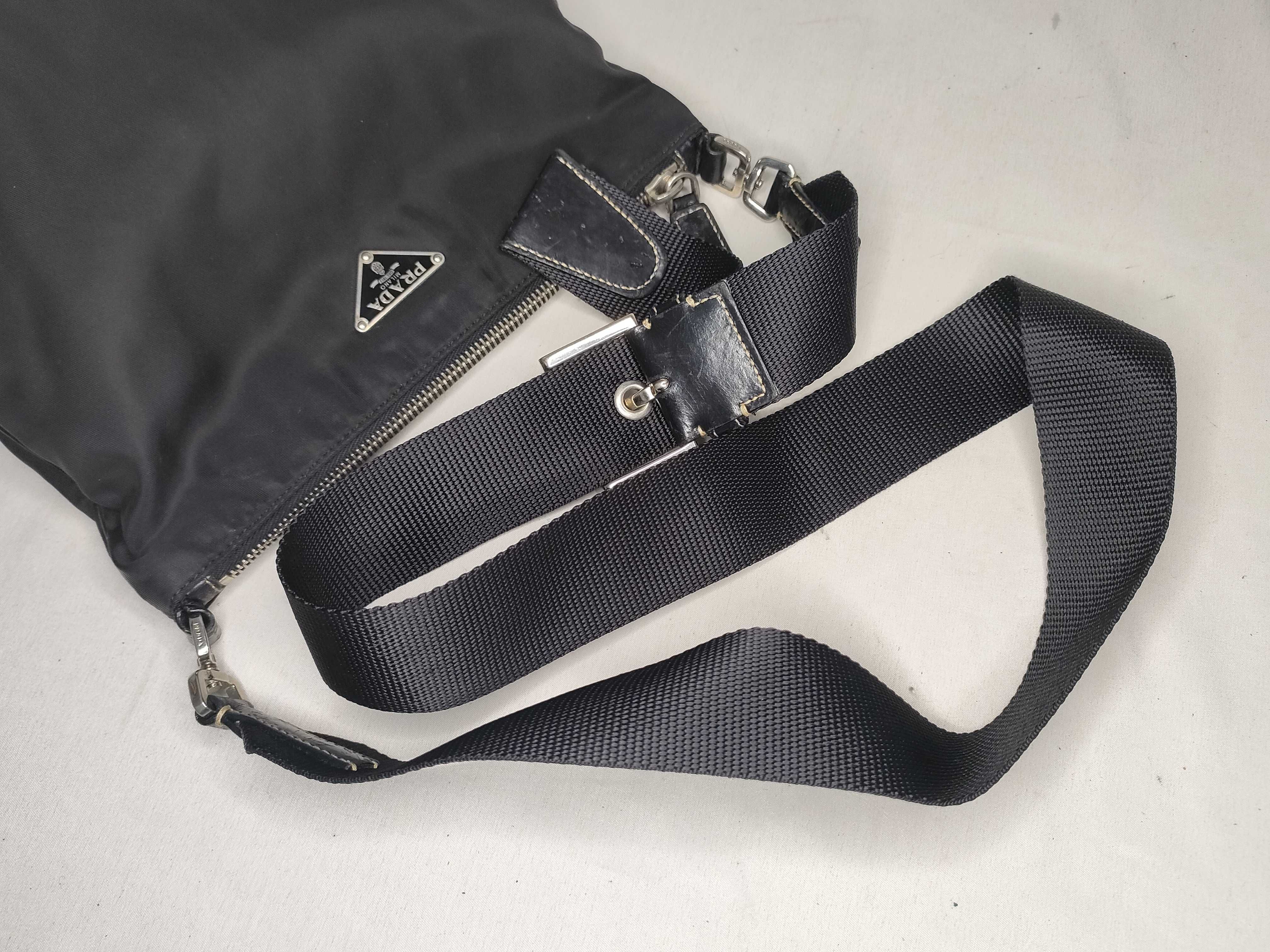Nylon Flat Shoulder Bag, Black — view 3