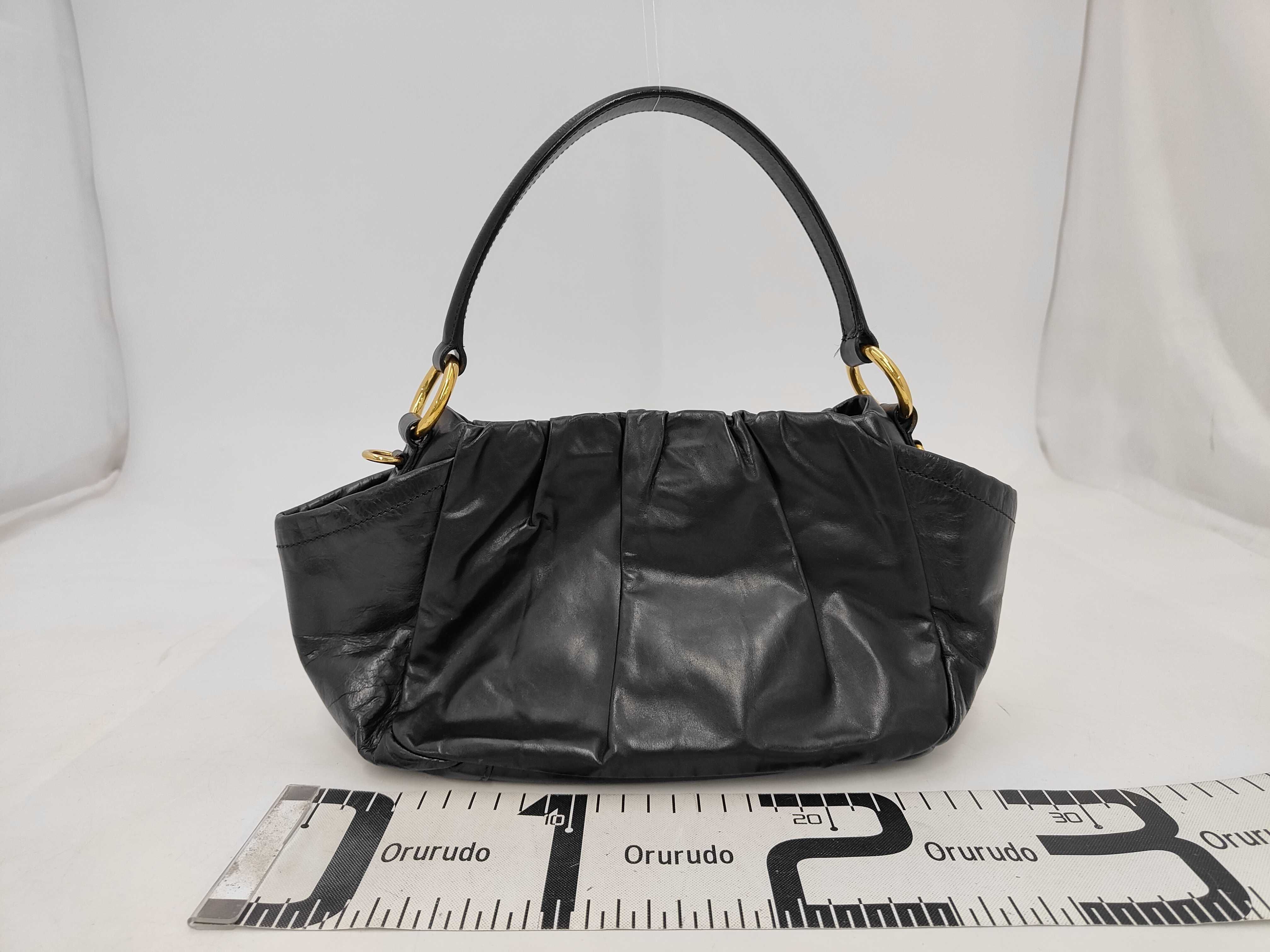 Ribbon Design Calf Leather Mini Bag Handbag Black Handbag — view 2
