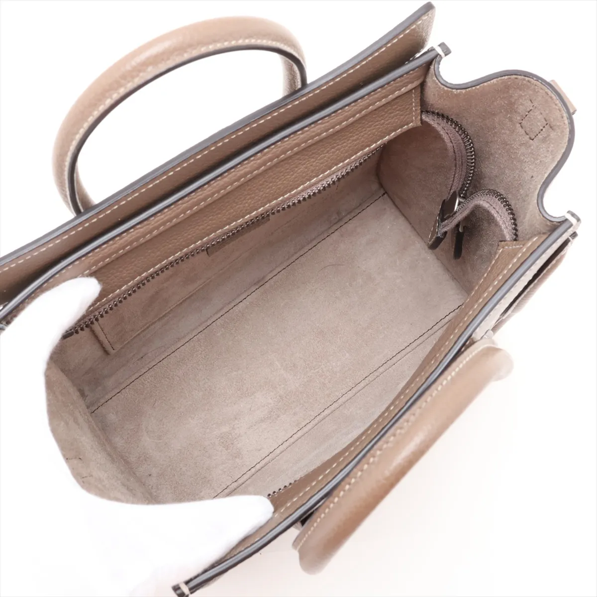 Luggage Nano Shopper Leather 2-Way Handbag, Greige — view 8