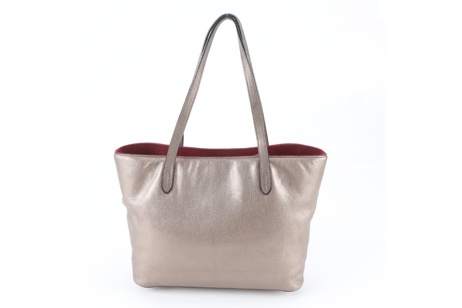 Belt pattern metallic leather tote bag — view 3