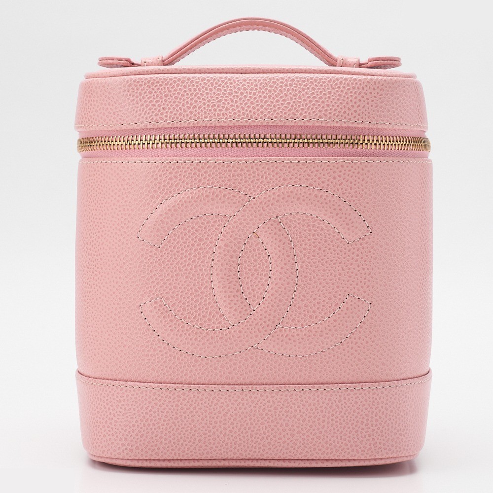 Caviar leather hand vanity case, pink, gold hardware, serial number 8.