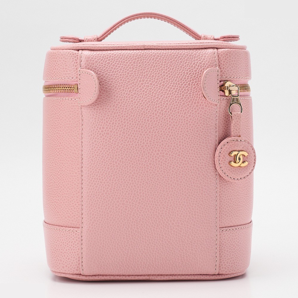 Caviar leather hand vanity case, pink, gold hardware, serial number 8. — view 2