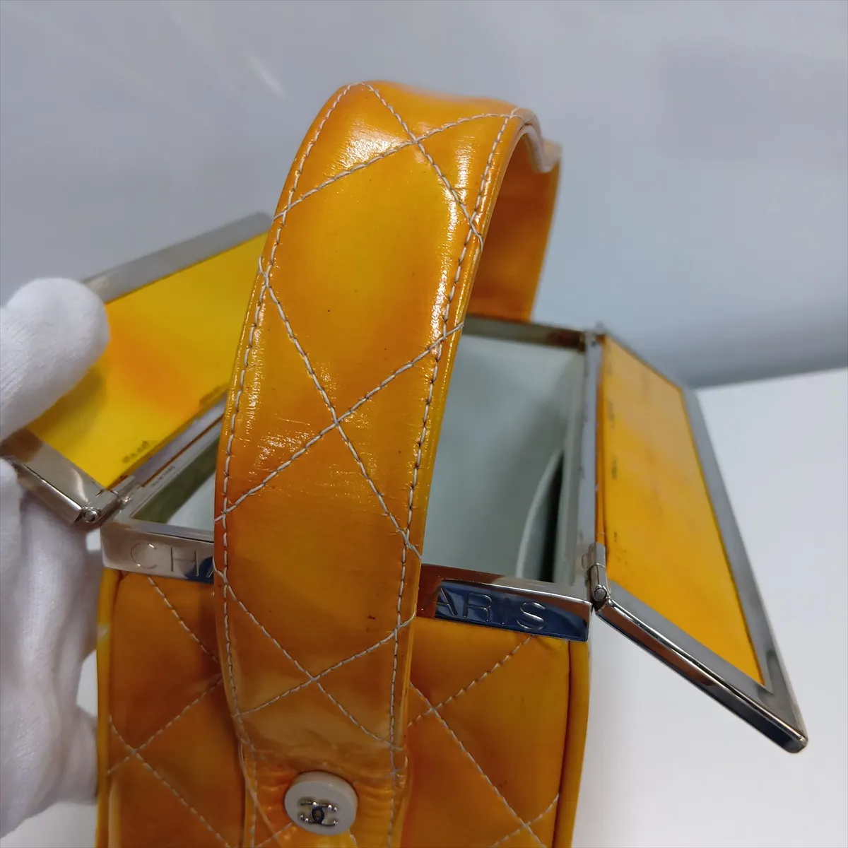 Matelassé Leather Shoulder Bag, Yellow, Silver Hardware, 4161043, Series 4 — view 11