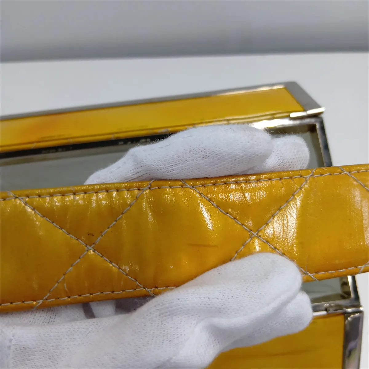 Matelassé Leather Shoulder Bag, Yellow, Silver Hardware, 4161043, Series 4 — view 15