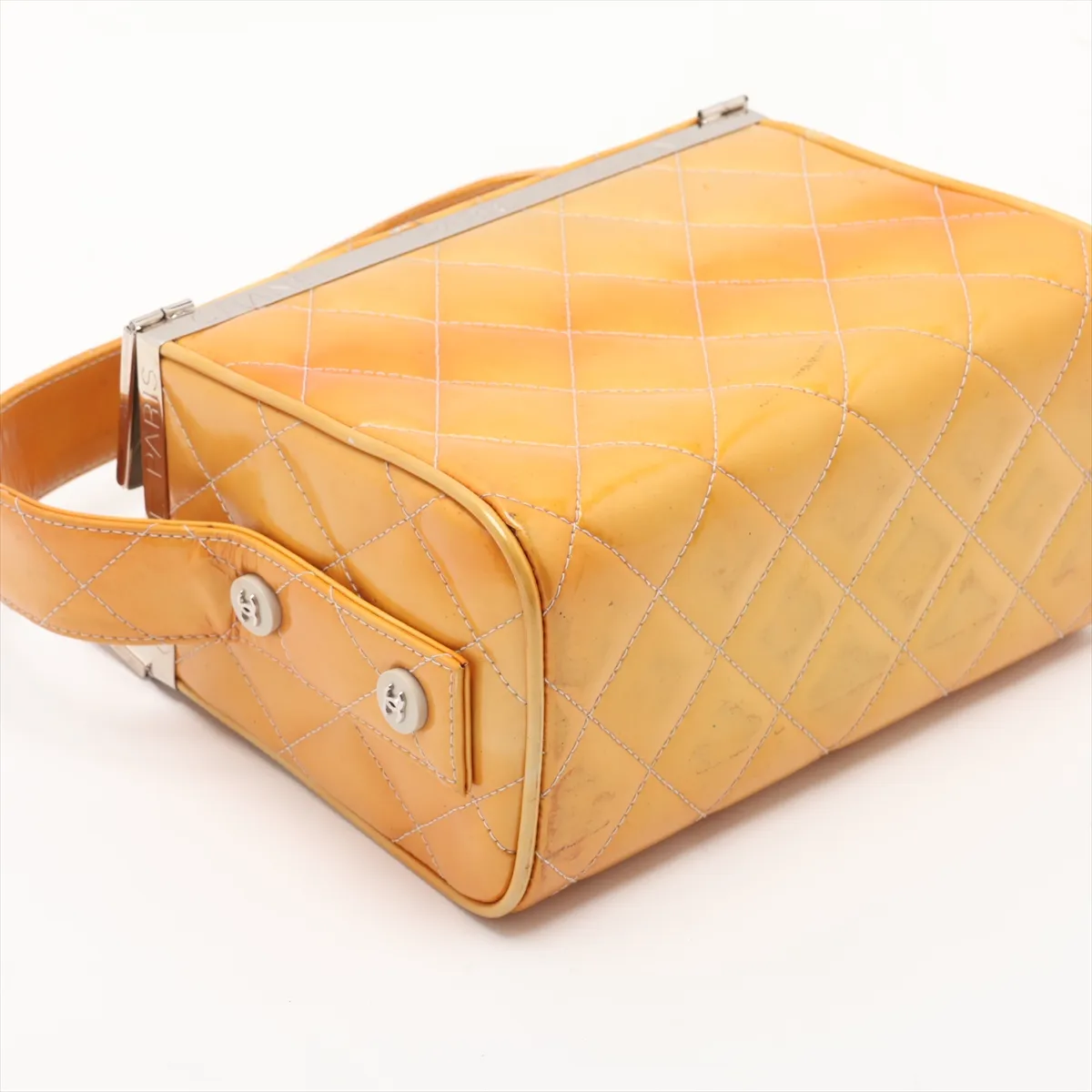 Matelassé Leather Shoulder Bag, Yellow, Silver Hardware, 4161043, Series 4 — view 4