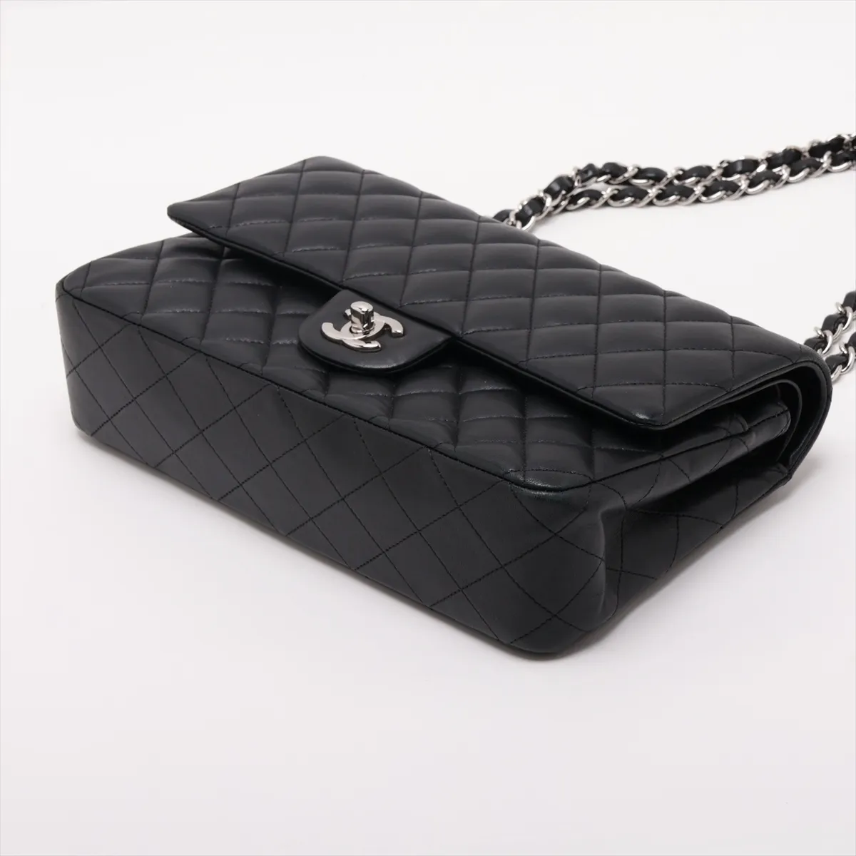 [Individually packaged] Chanel Matelassé 25 Lambskin Double Flap Double Chain Bag, Black with Silver Hardware, 21270423, Serial Number 21, A01112 — view 3