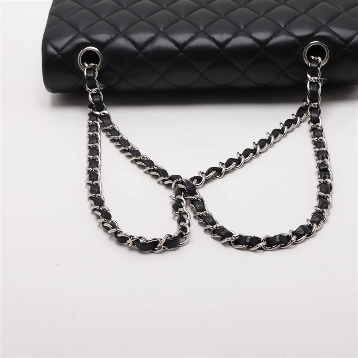 [Individually packaged] Chanel Matelassé 25 Lambskin Double Flap Double Chain Bag, Black with Silver Hardware, 21270423, Serial Number 21, A01112 — view 5