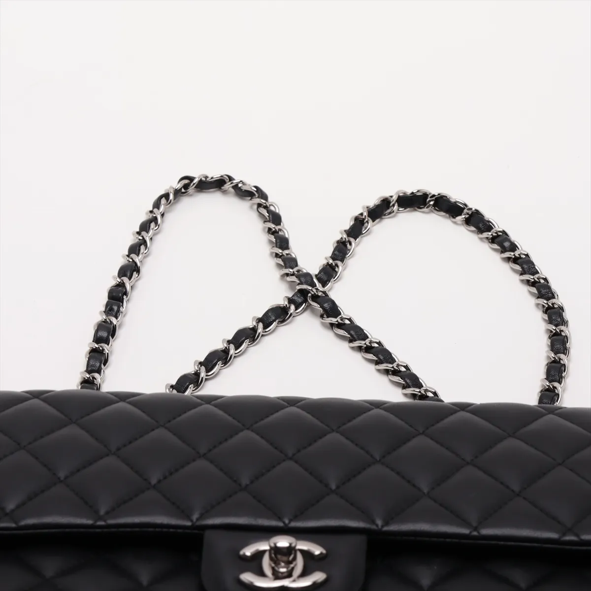 [Individually packaged] Chanel Matelassé 25 Lambskin Double Flap Double Chain Bag, Black with Silver Hardware, 21270423, Serial Number 21, A01112 — view 6
