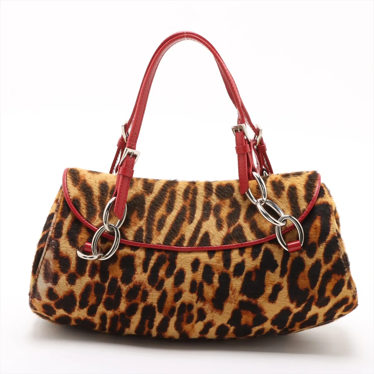 Logo Haraco x Leather Chain Handbag Brown x Red — view 2
