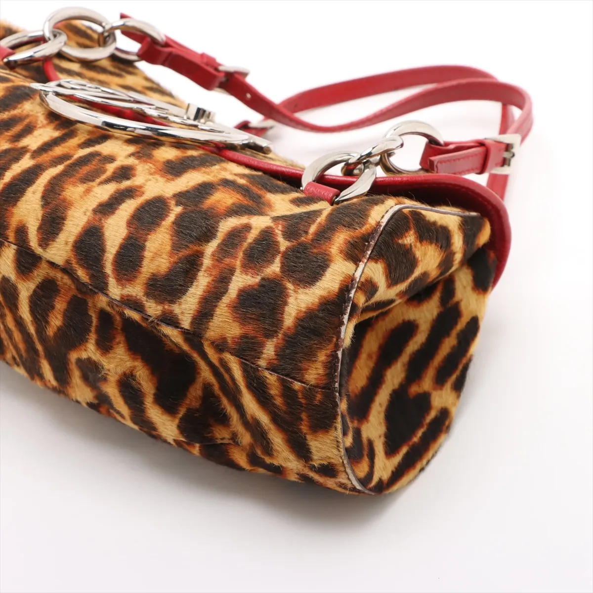 Logo Haraco x Leather Chain Handbag Brown x Red — view 3