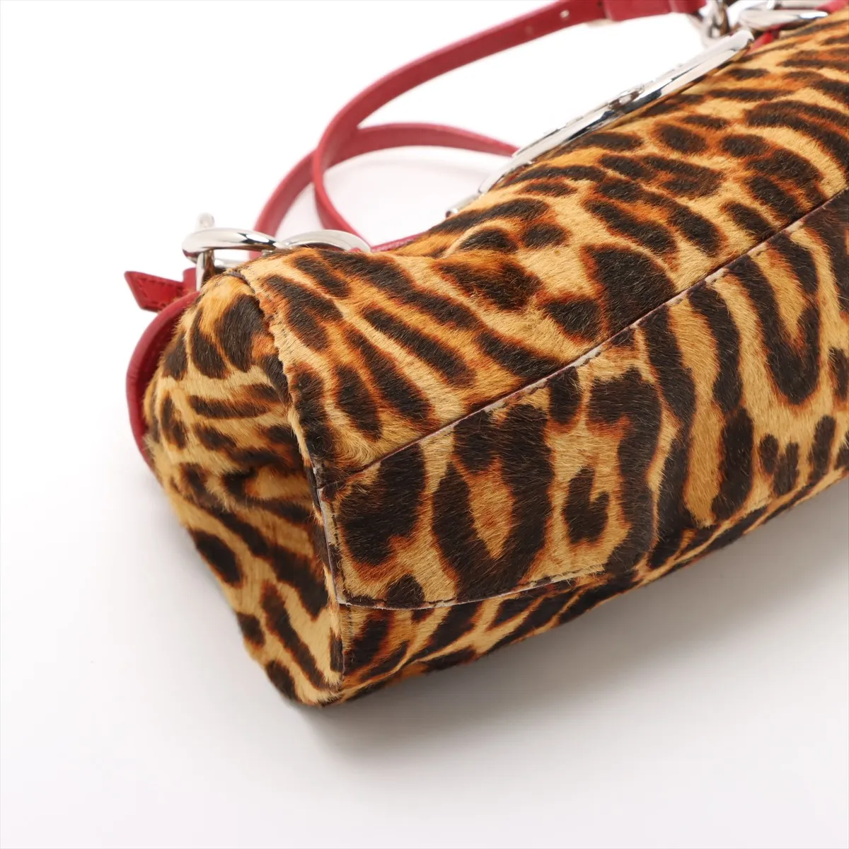 Logo Haraco x Leather Chain Handbag Brown x Red — view 4