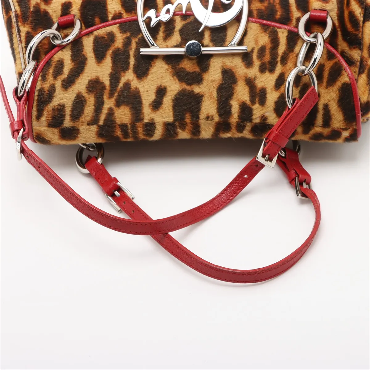 Logo Haraco x Leather Chain Handbag Brown x Red — view 5
