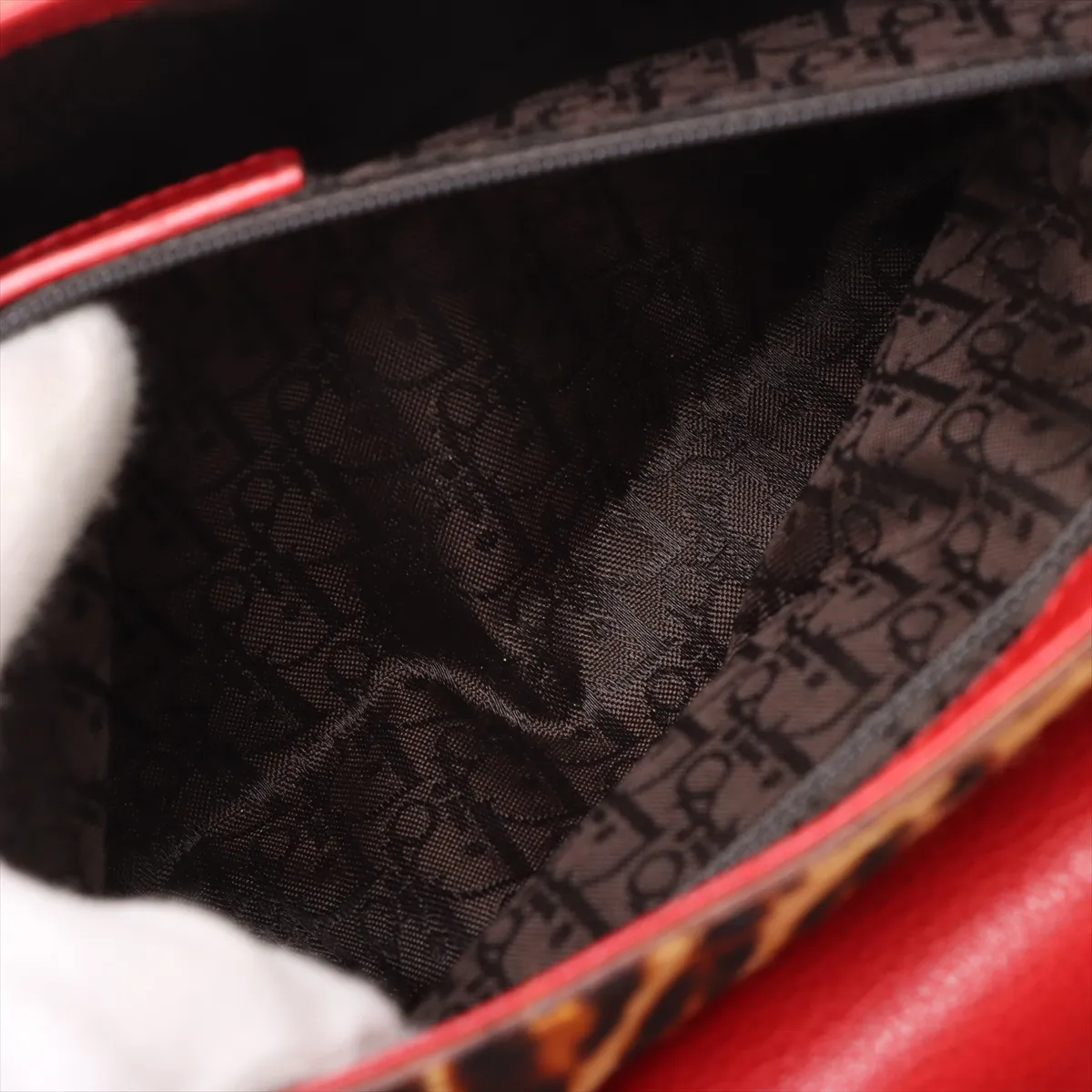 Logo Haraco x Leather Chain Handbag Brown x Red — view 8
