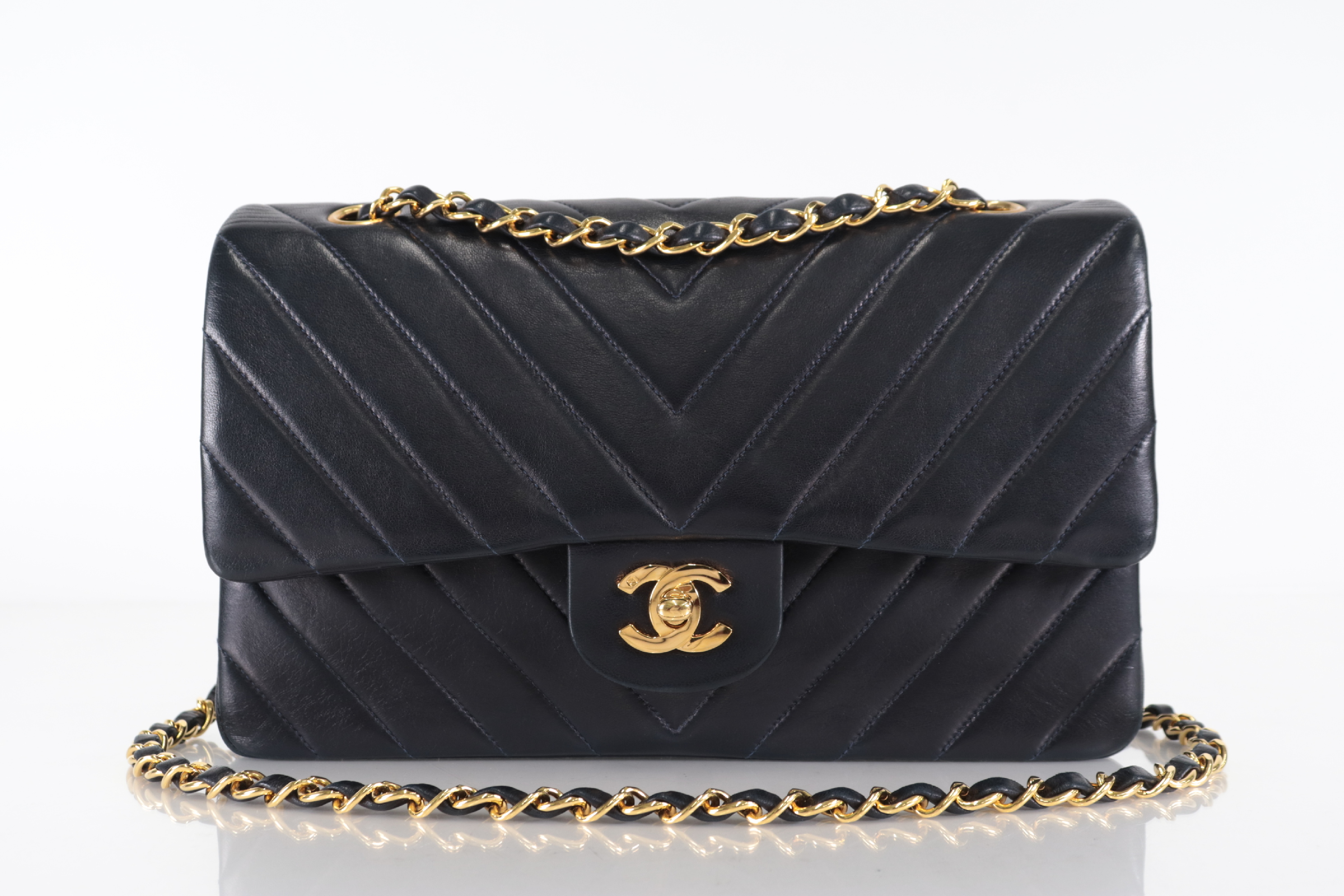 W-Flap 25 Chevron Lambskin Navy Shoulder Bag (Serial Number 2) — view 2