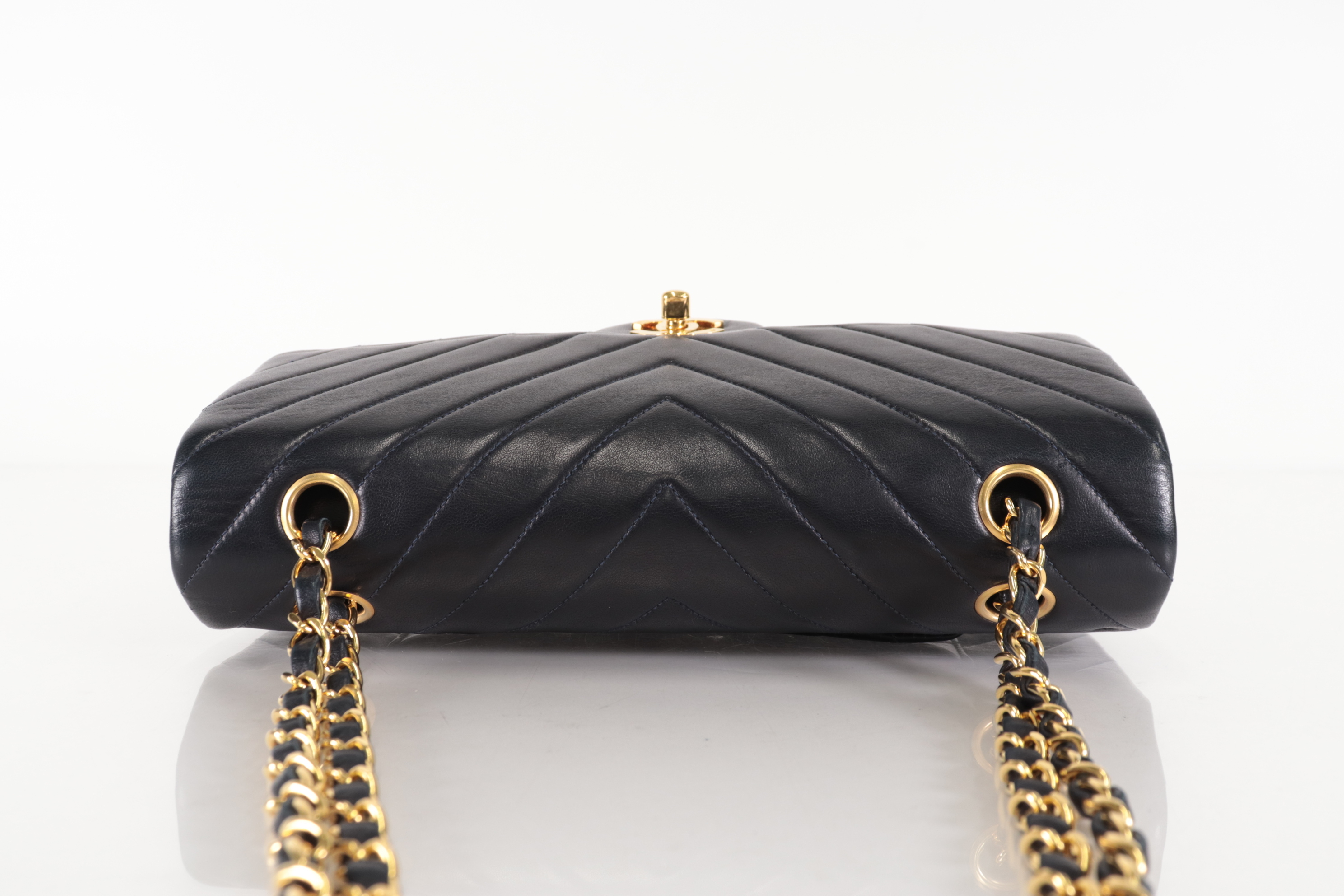 W-Flap 25 Chevron Lambskin Navy Shoulder Bag (Serial Number 2) — view 6