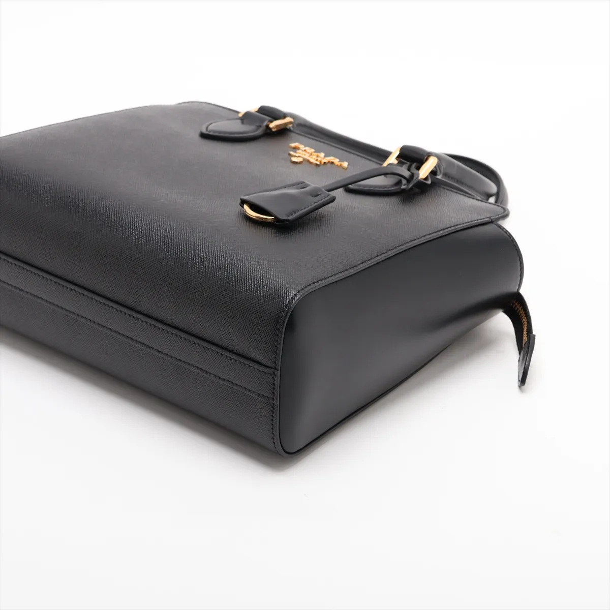 Saffiano Leather 2-Way Handbag, Black — view 3