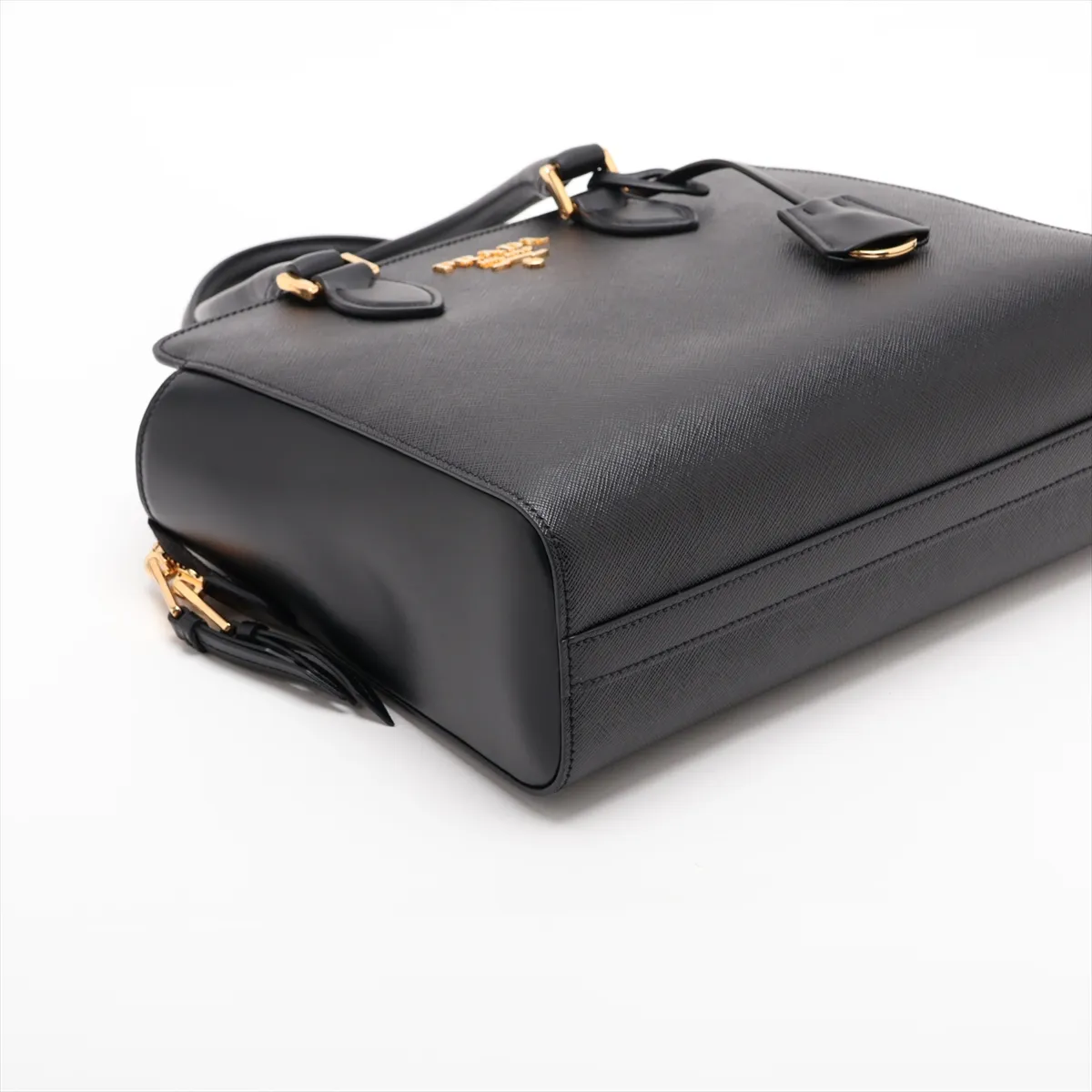 Saffiano Leather 2-Way Handbag, Black — view 4
