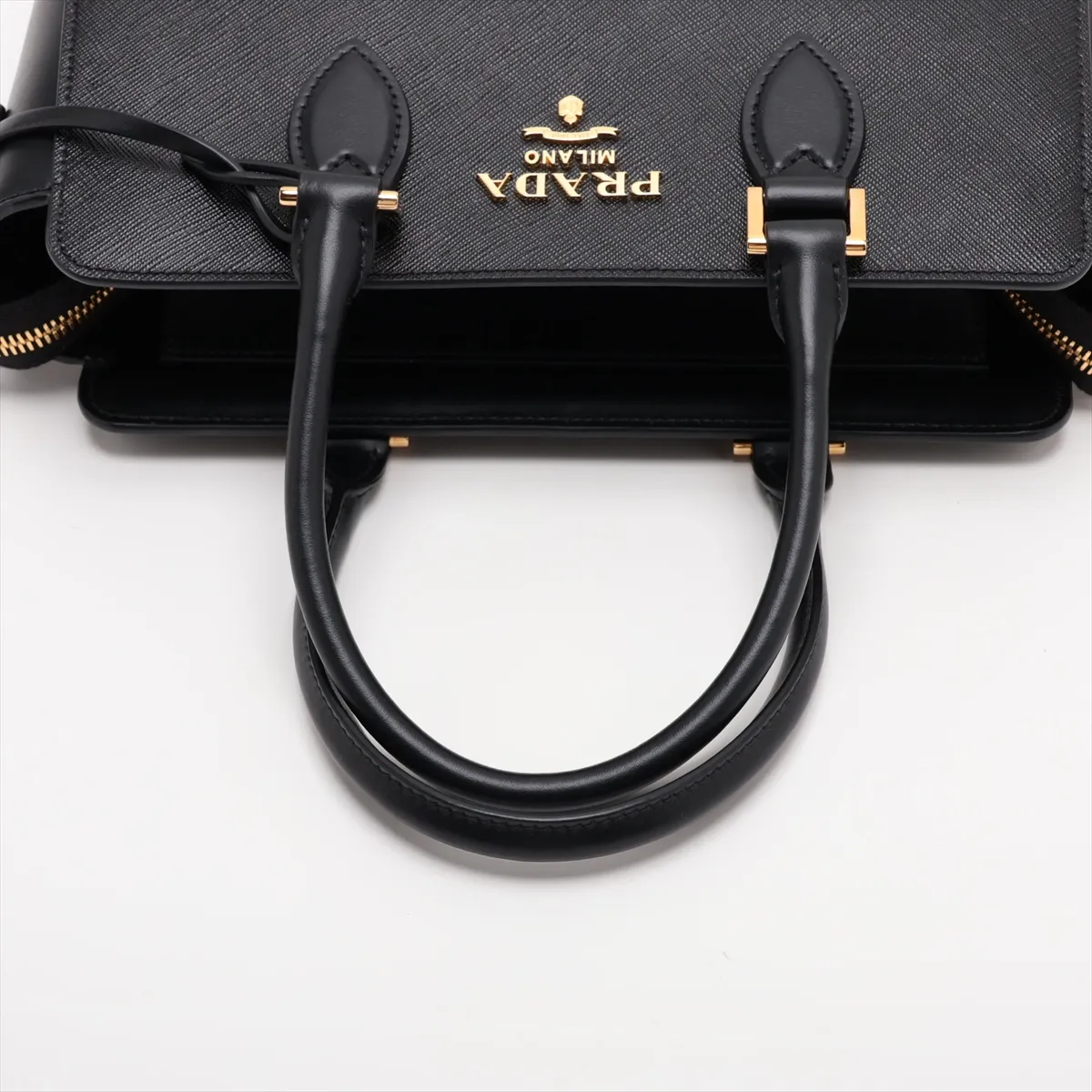 Saffiano Leather 2-Way Handbag, Black — view 5