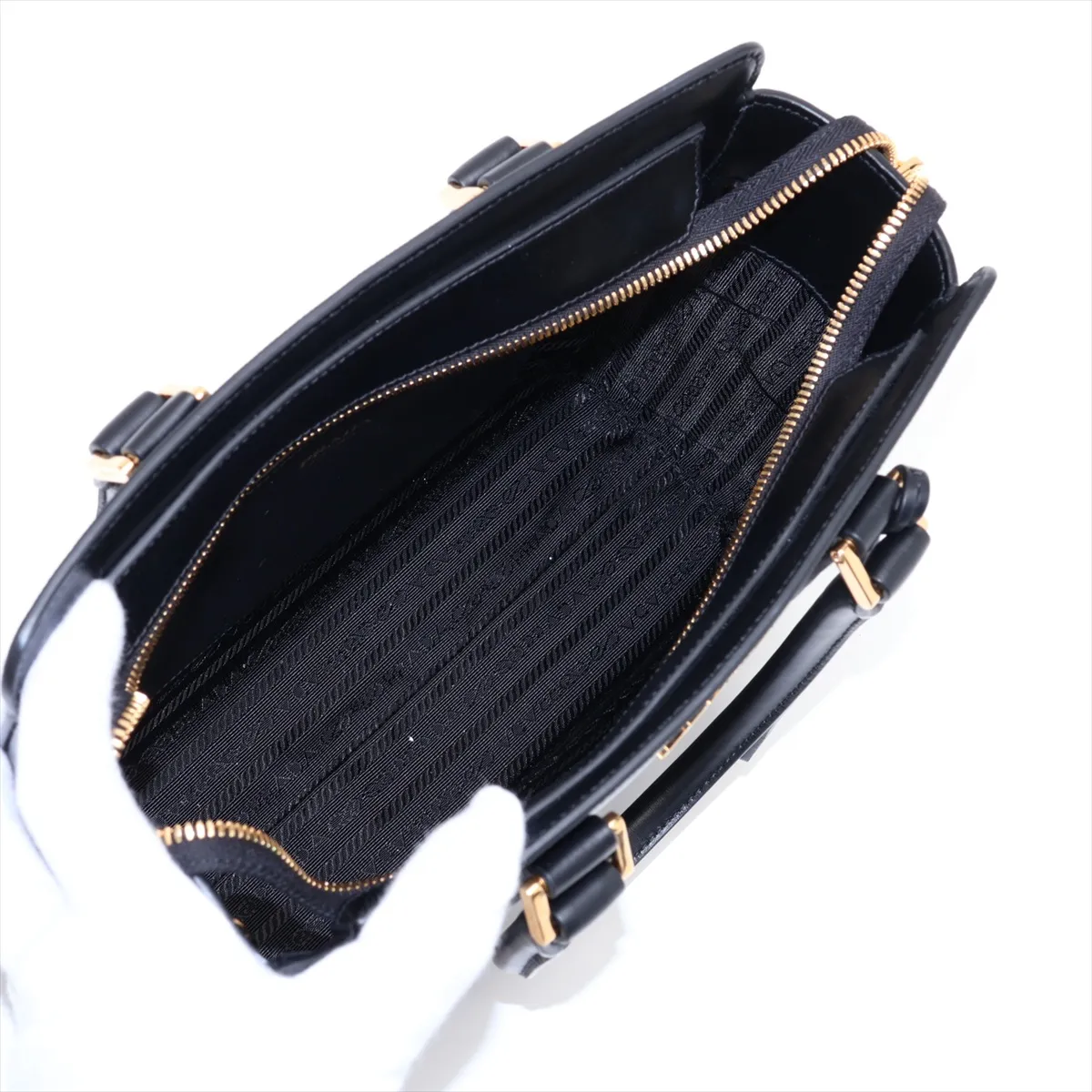 Saffiano Leather 2-Way Handbag, Black — view 8