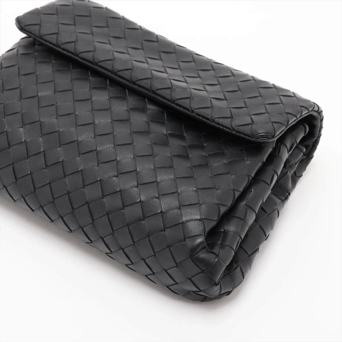 Intrecciato Leather Clutch Bag, Black — view 3