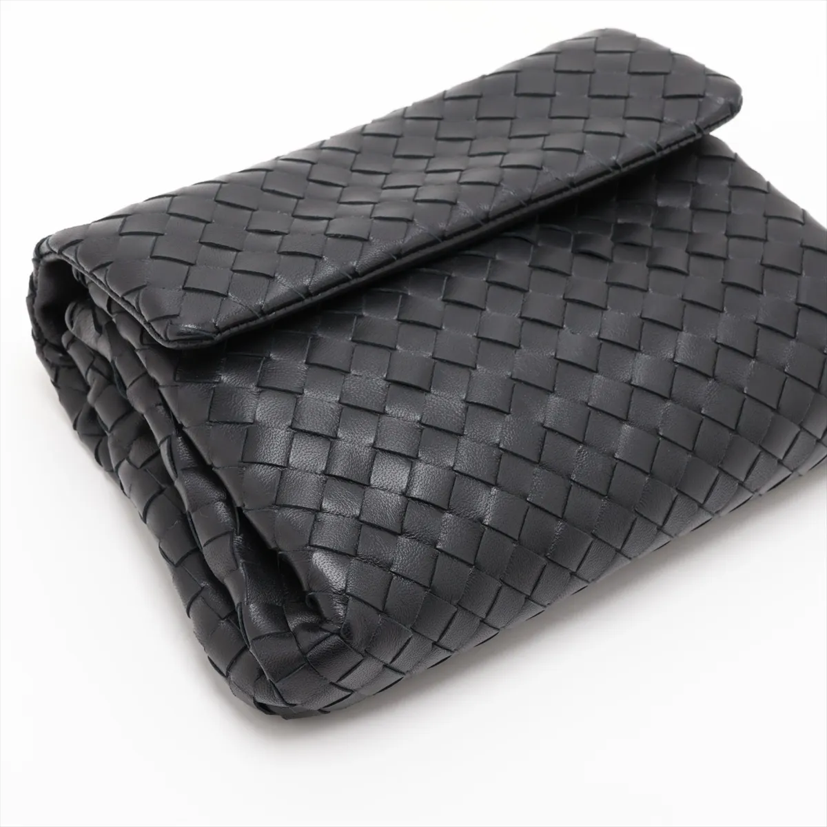 Intrecciato Leather Clutch Bag, Black — view 4