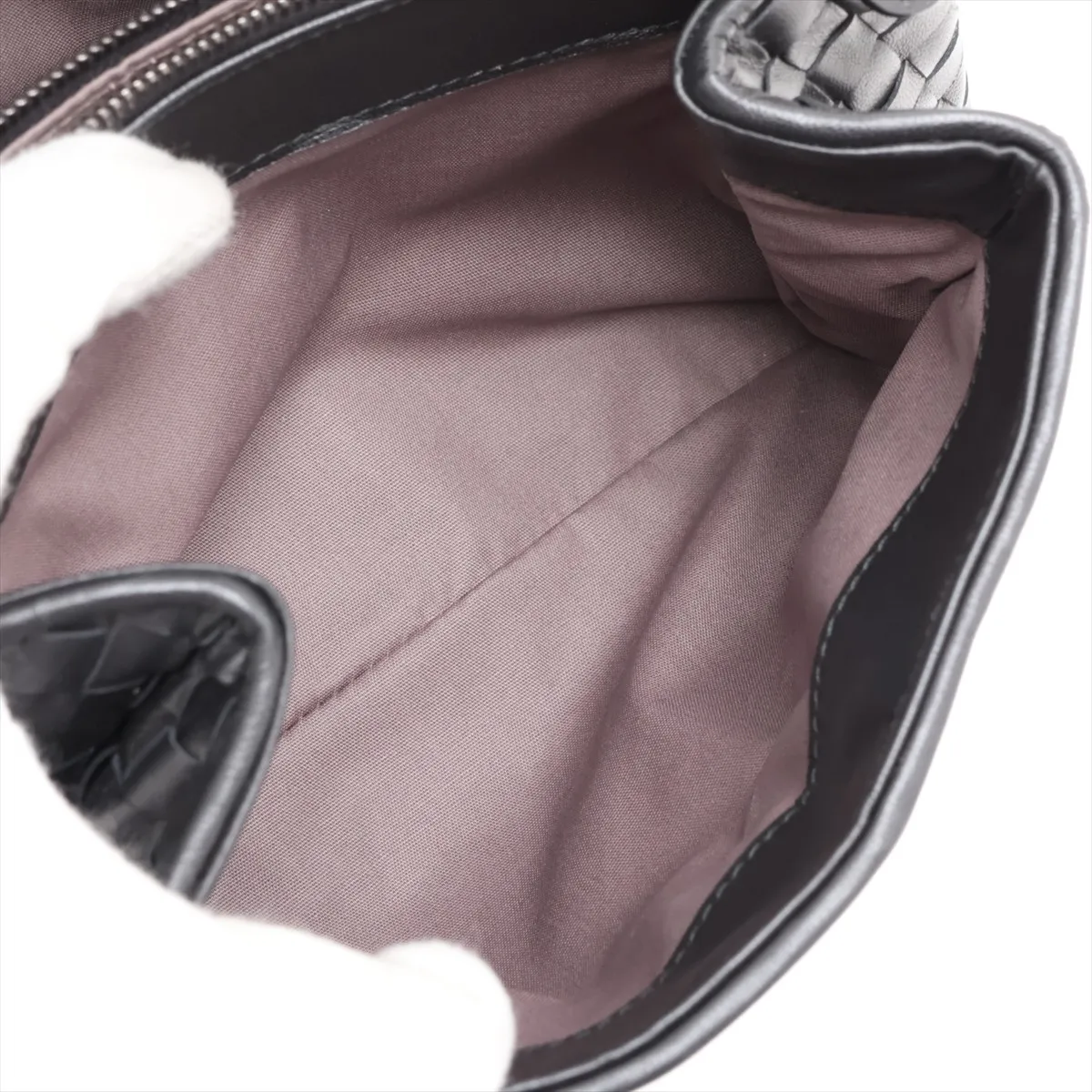 Intrecciato Leather Clutch Bag, Black — view 7