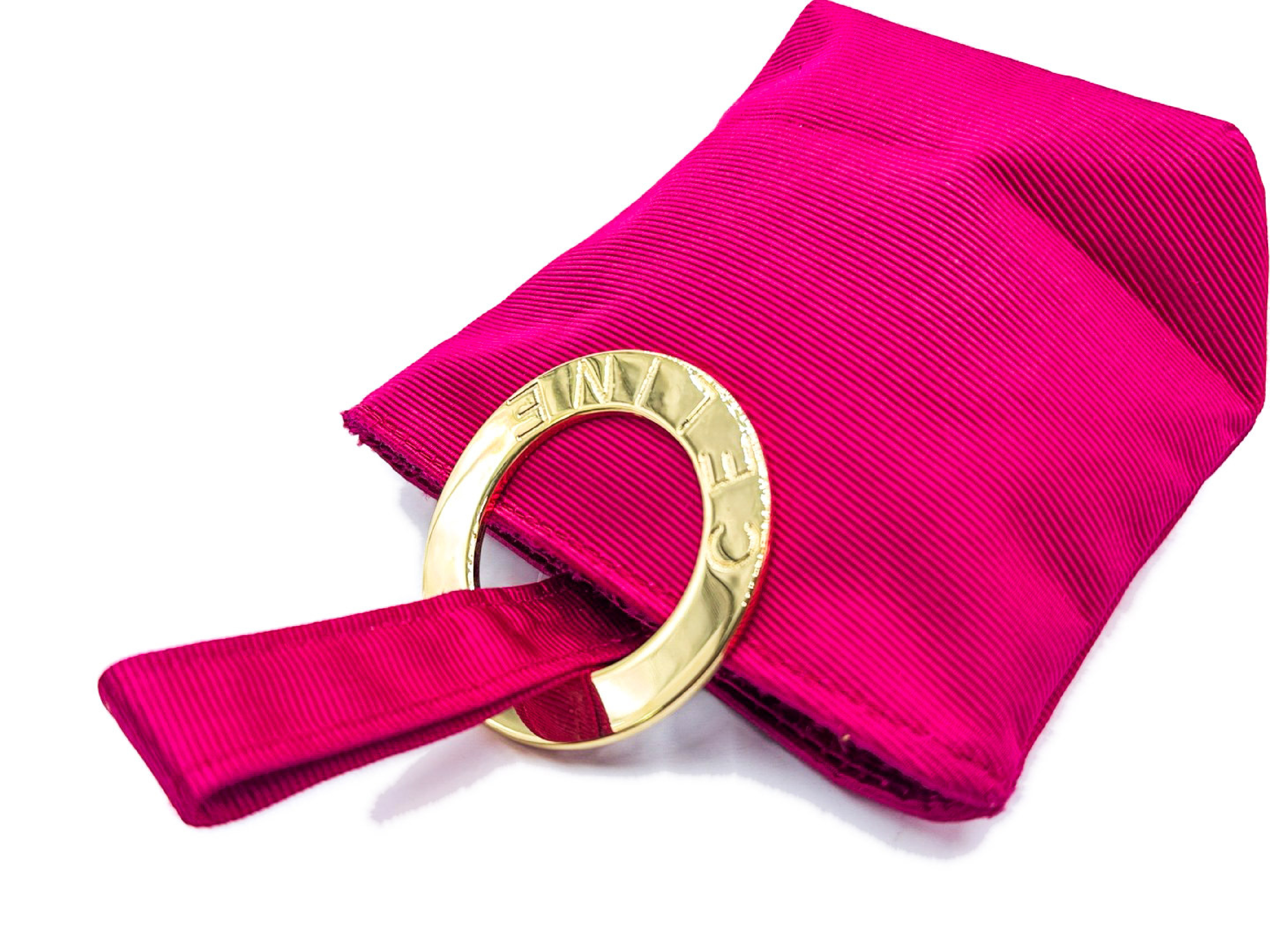 Circle clasp, gold hardware, pink pouch — view 3