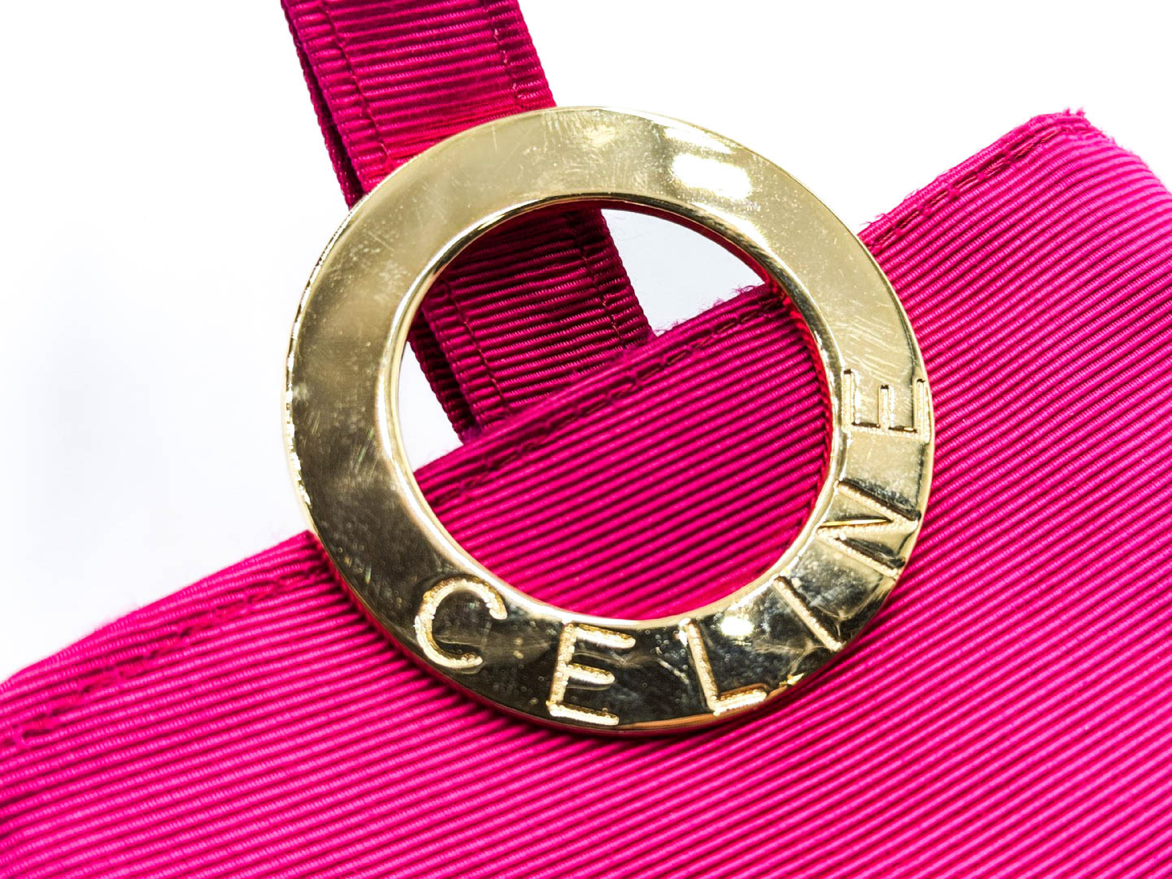 Circle clasp, gold hardware, pink pouch — view 9