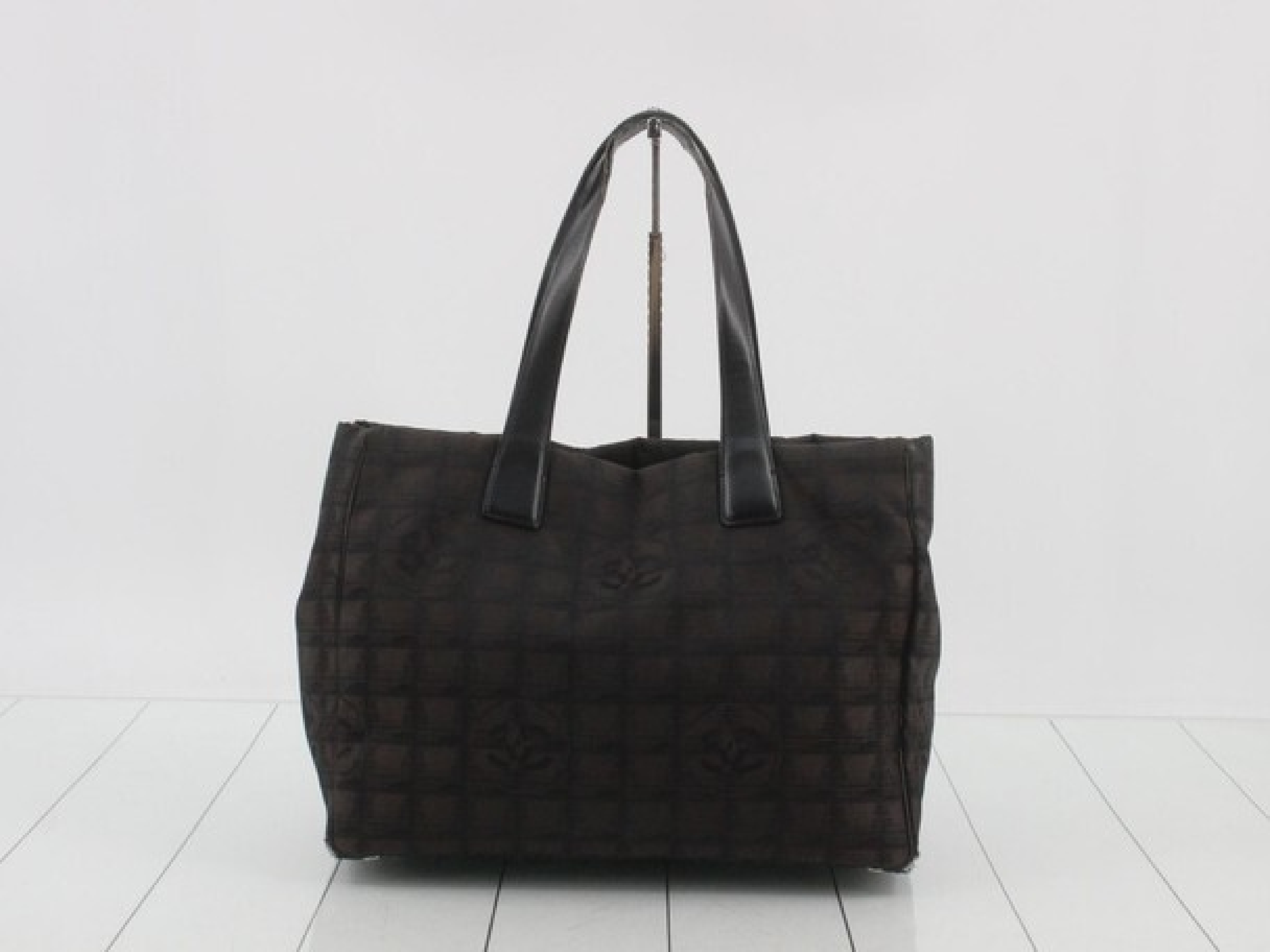 New Travel Line Tote MM Nylon Leather Brown Handbag (Serial Number 9) — view 2
