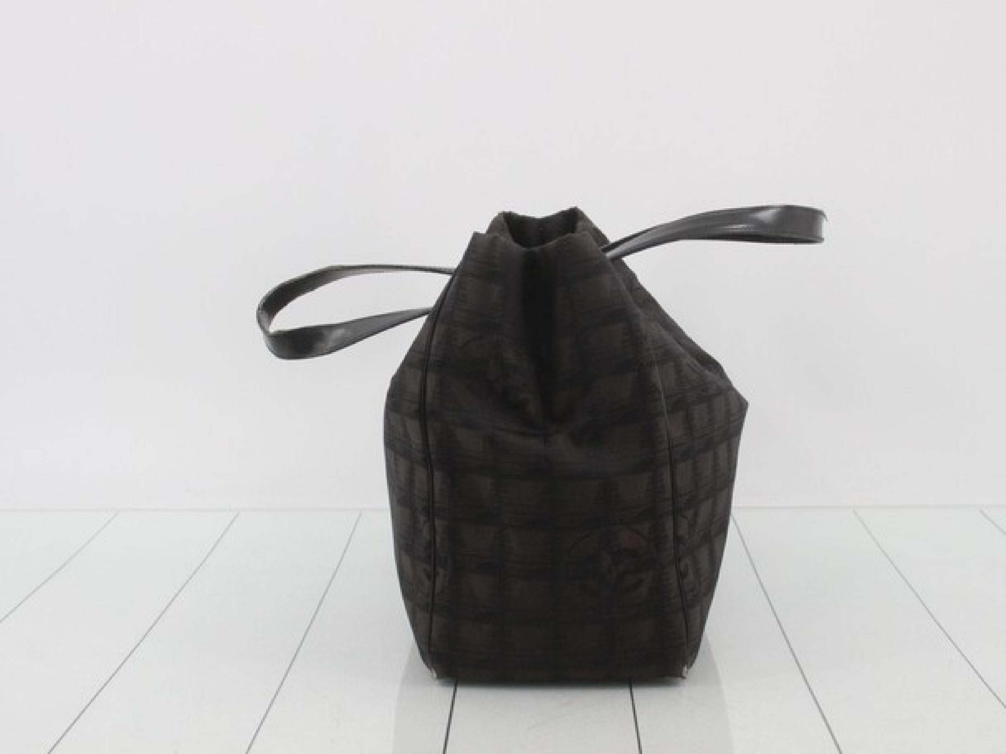 New Travel Line Tote MM Nylon Leather Brown Handbag (Serial Number 9) — view 3