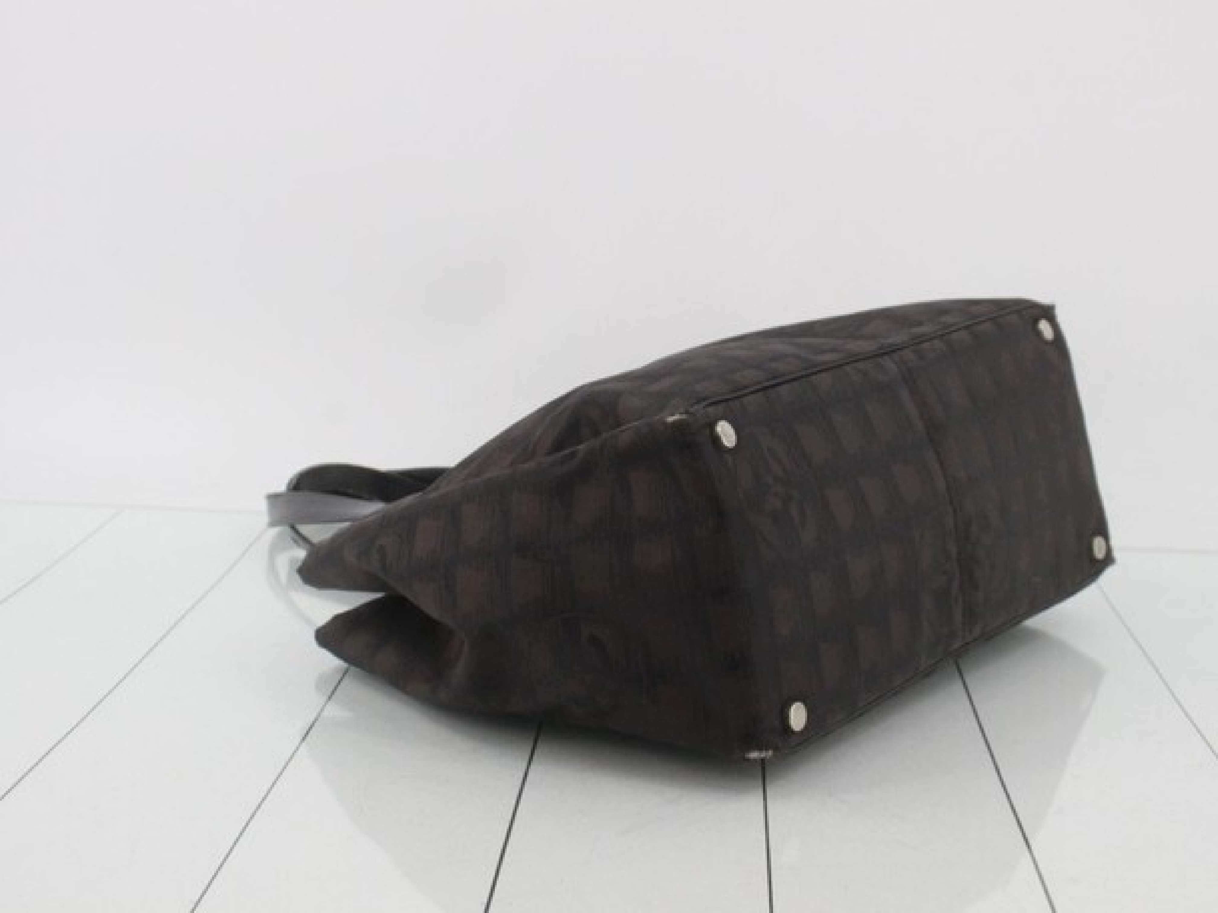 New Travel Line Tote MM Nylon Leather Brown Handbag (Serial Number 9) — view 4