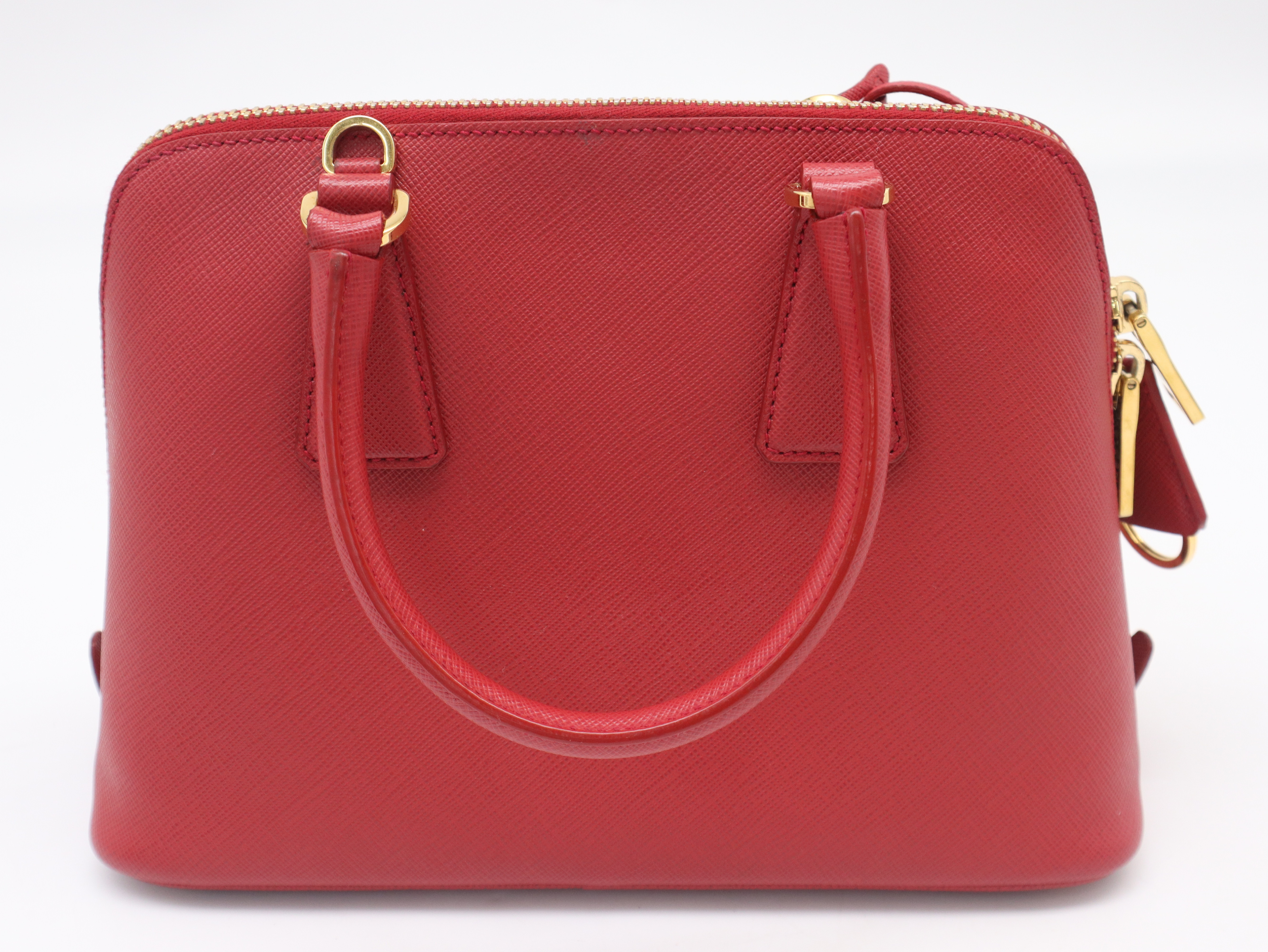 1BA838 Saffiano Leather 2-Way Handbag, Red, with Strap, Clochette, and Dust Bag. — view 2
