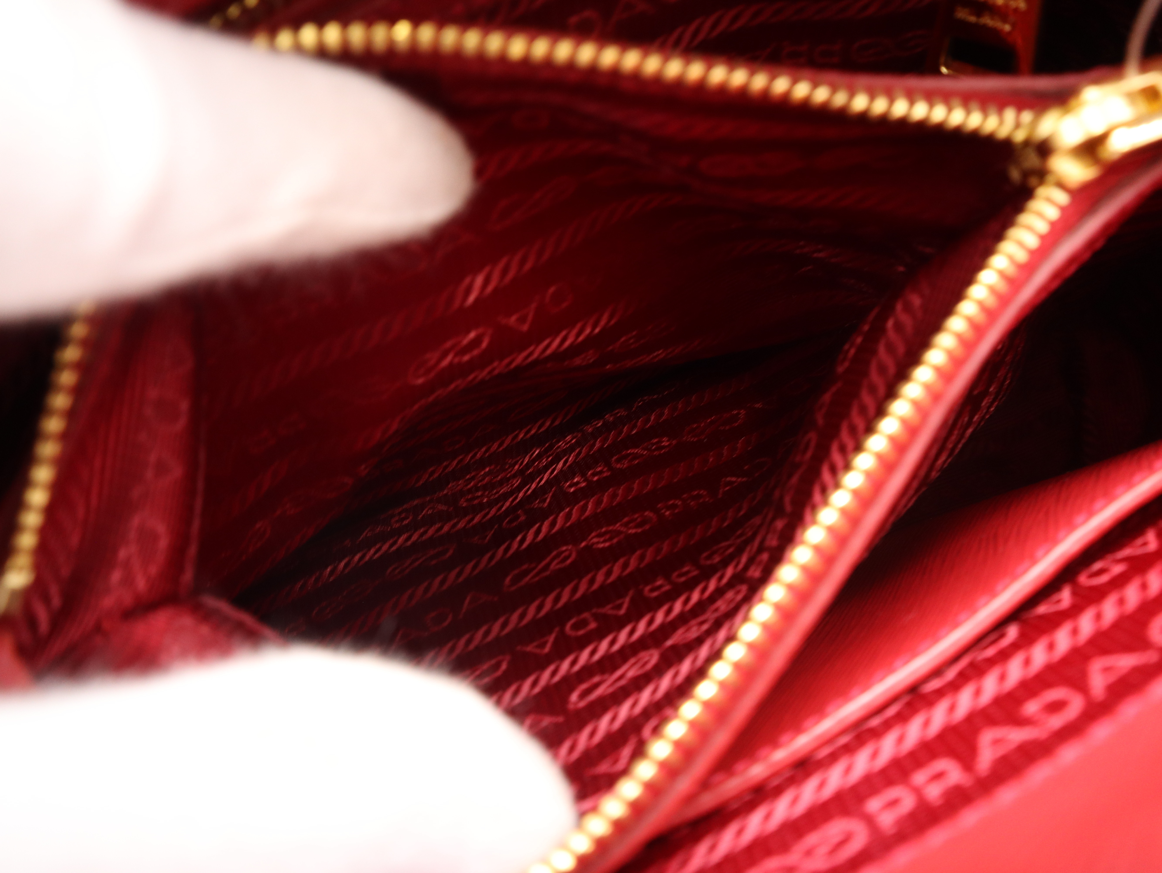 1BA838 Saffiano Leather 2-Way Handbag, Red, with Strap, Clochette, and Dust Bag. — view 14